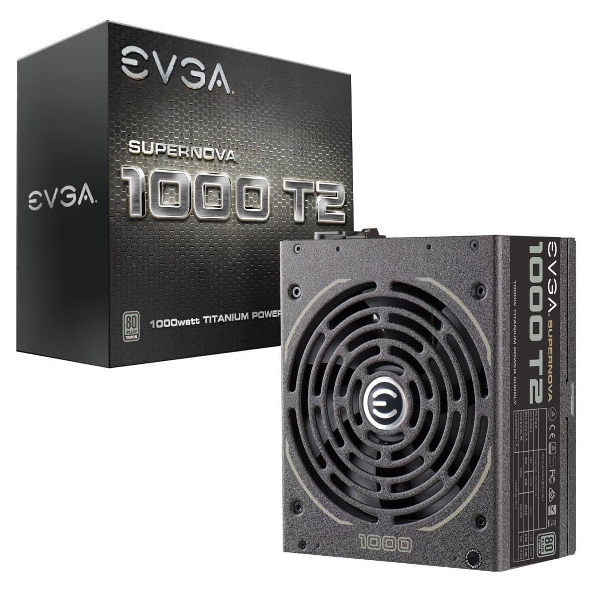EVGA SuperNOVA 1000 T2, 80+ TITANIO 1000W, Totalmente Modular, Modo ECO de EVGA, 10 Años de Garantía, Incluye Probador de Encendido GRATIS, Fuente de Poder 220-T2-1000-X1