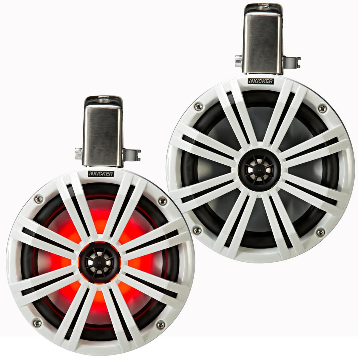 KICKER KMTC8W Enclosures de Torre Wake Marino Cargados de 8" con Parlantes 45KM84L - Parrillas y Enclosures Blancos 45KMTC8W