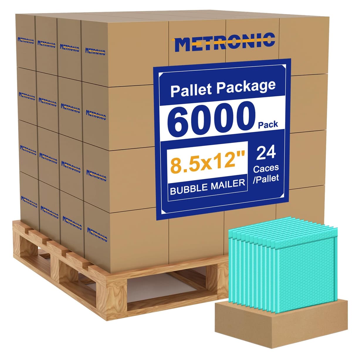 Metronic 6000 Pack Bubble Mailer 8.5x12 Inch Teal - Envío acolchado 8.5x11"