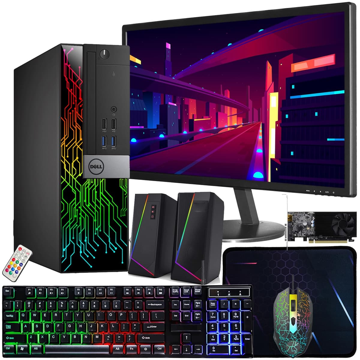 Dell OptiPlex 5060 SFF RGB Computadora PC, Intel Core i5-8500, RX 550 4GB GDDR5, 32GB RAM, 512GB NVMe, 1TB HDD, Monitor HDMI 22 pulgadas, Parlantes para gaming, WiFi, Bluetooth, Windows 11 Pro (Reacondicionado)