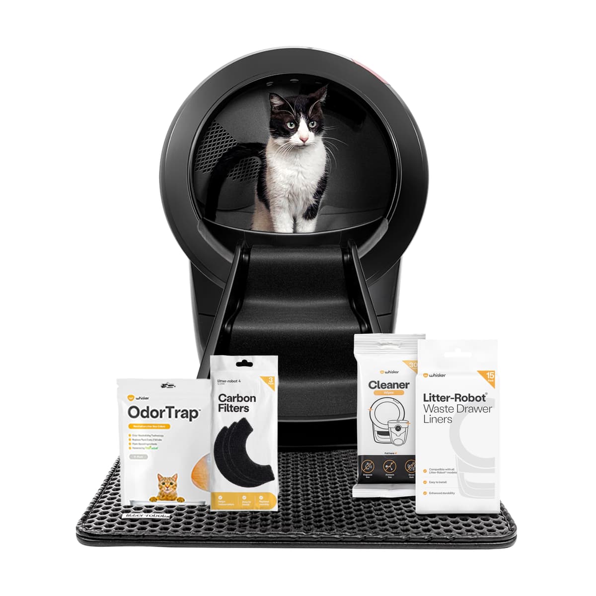 Litter-Robot 4 Paquete de Suministros y Accesorios de Whisker, Negro - Caja de Arena Automática Autolimpiante LR4-COREBD-BK