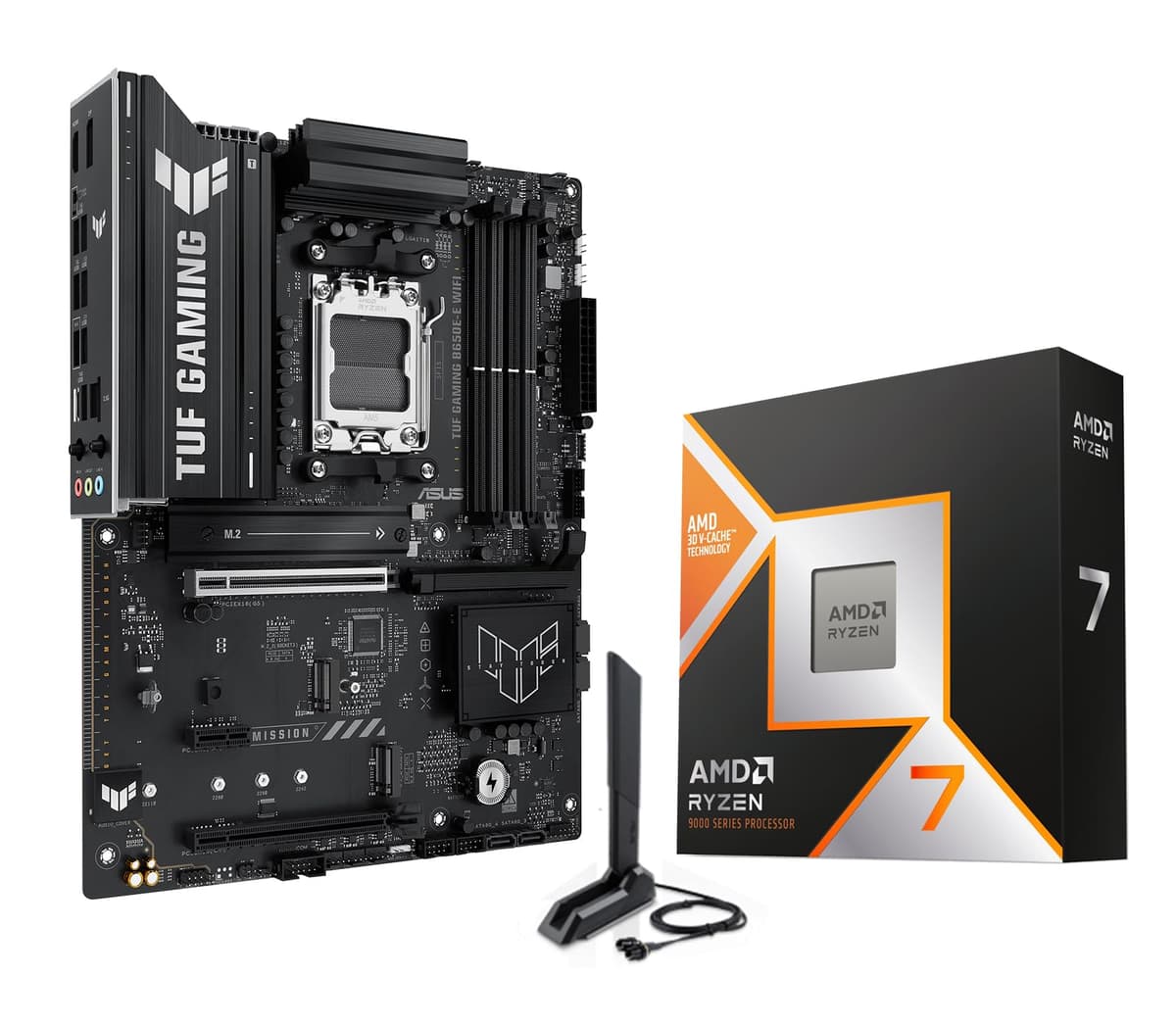 MICRO CENTER Paquete con procesador AMD Ryzen 7 9800X3D y placa madre ASUS TUF Gaming B650E-E WiFi AM5 ATX (DDR5, compatible con PCIe 5.0,3x M.2, Wi-Fi 6E, USB 20 Gbps Tipo-C) 9800X3DTUFB65E-EWIFI