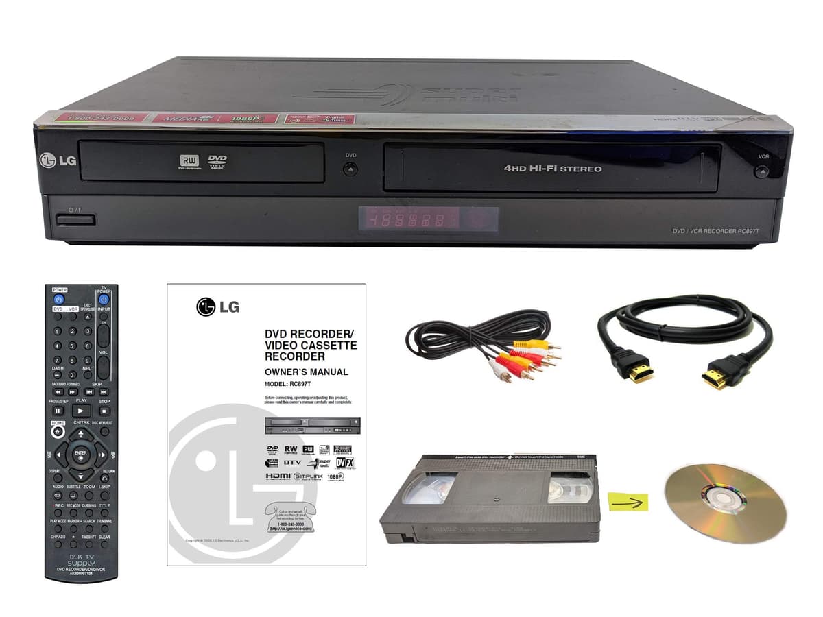 LG Grabadora VHS a DVD Combo VCR con control remoto, HDMI RC897T