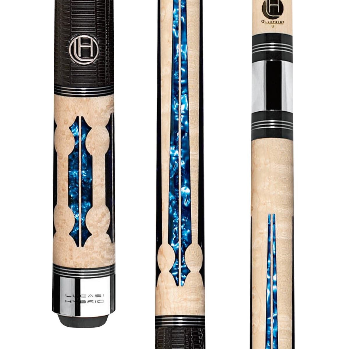 Lucasi Hybrid LHC97 Cue Birds-Eye Maple Natural con Inlays Azul 19 oz
