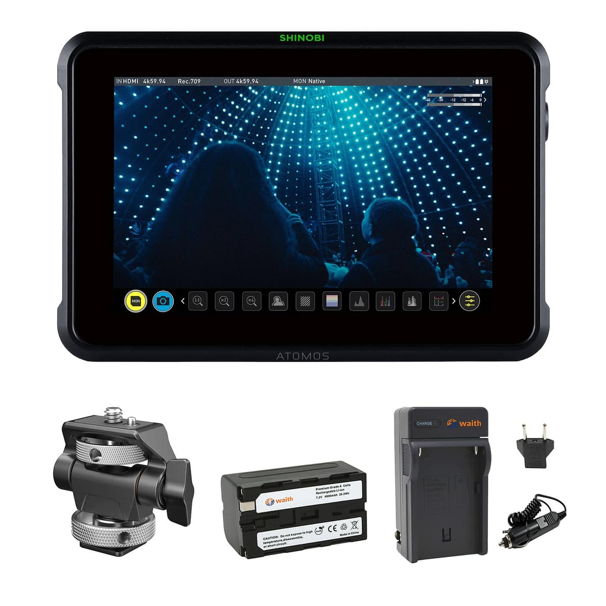 Atomos Shinobi 7" 4K Monitor Portátil 1920x1200 HDMI 2.0 In/Out Bundle ATOMSHB002