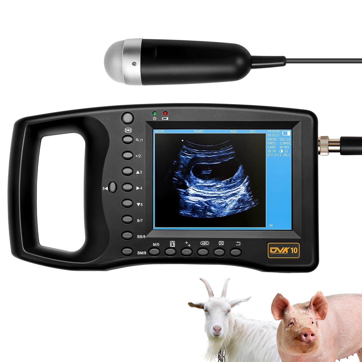 DVK Máquina de Ultrasonido Portátil para Embarazo Animal con Sonda 3.5 MHz DVK10
