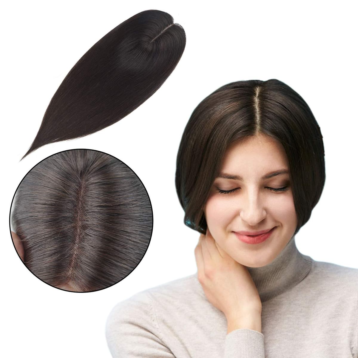 Briiwii Premium Virgin Hair Topper mono base 5x6 con 4 clips, 14" color Natural Black BLT-M1811