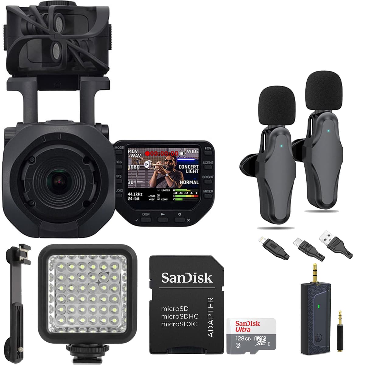 Teds Electronics Zoom Q8n-4K Grabadora de video 4K con micrófono lavalier, luz LED y tarjeta 128GB