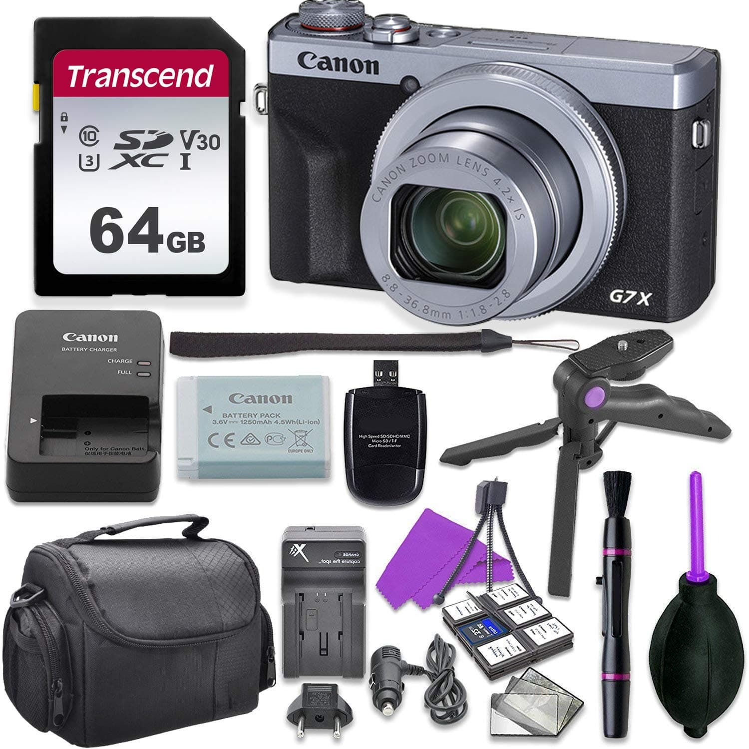 Canon PowerShot G7 X Mark III (Renewed) - Kit con accesorios y 64GB SD PZ-G7XIIIKIT1SIL-073119-cr