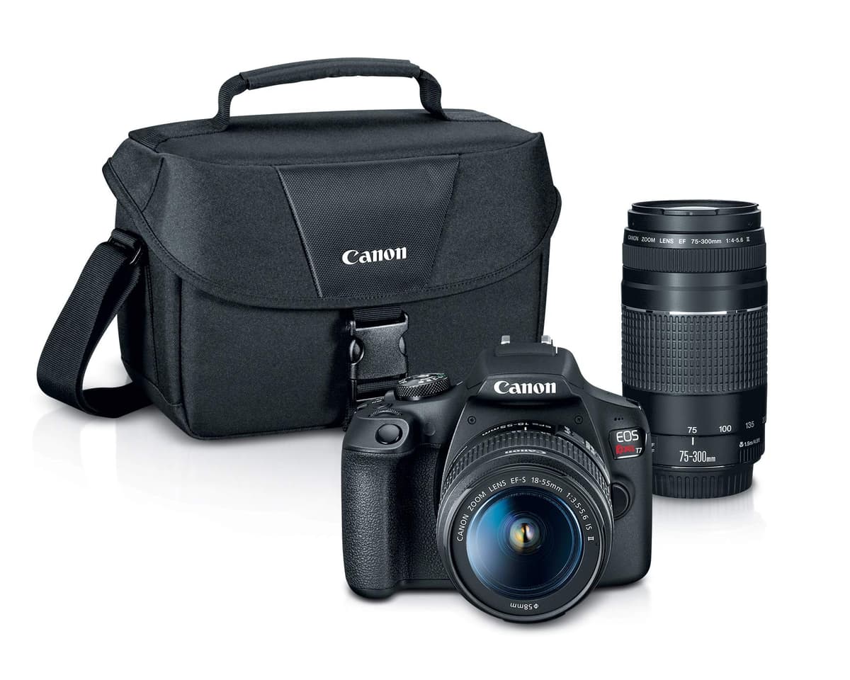 Canon EOS Rebel T7 EF18-55mm + EF75-300mm Kit de Doble Zoom (Reacondicionado) Negro 2727C021-cr