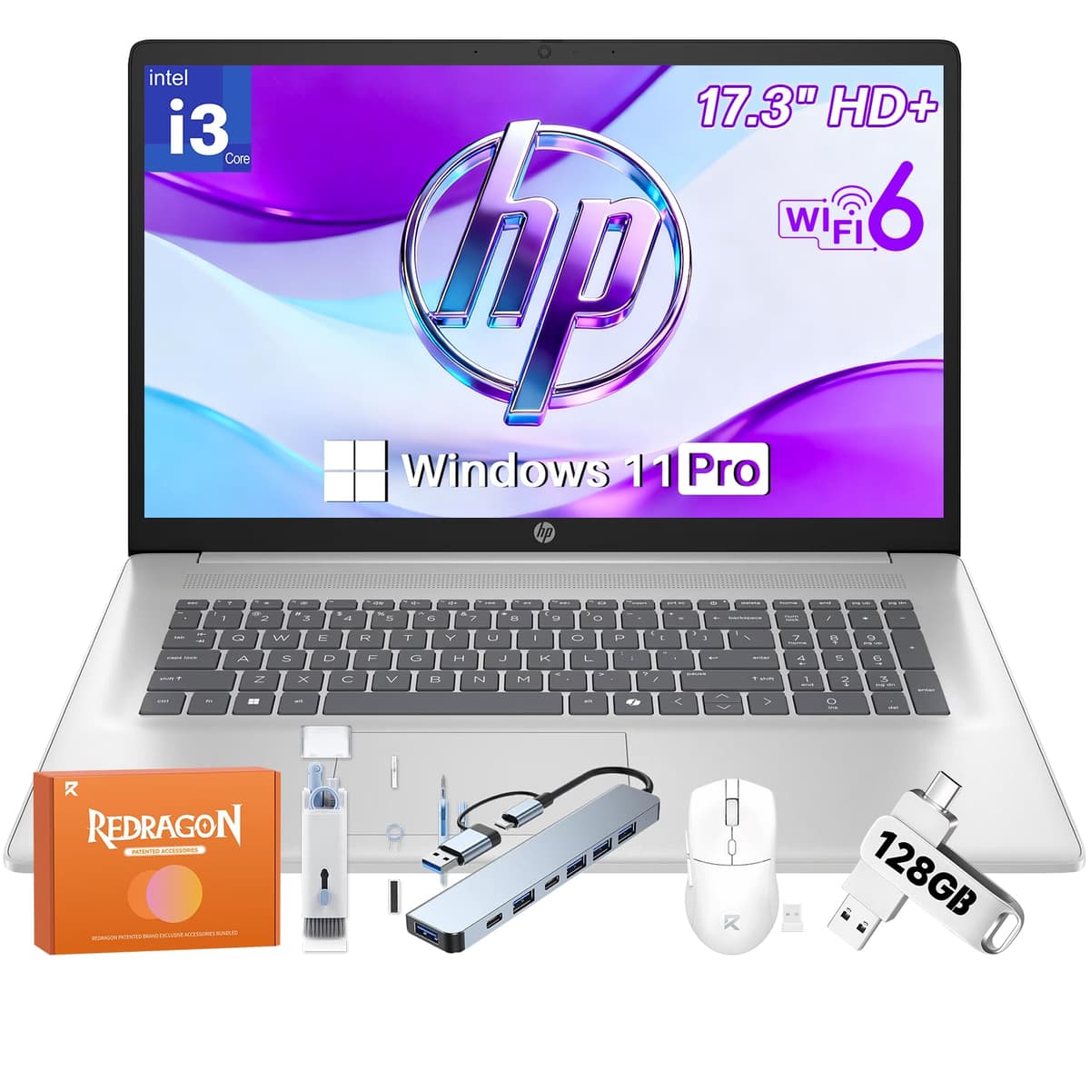 HP 2025 Laptop de 17 pulgadas, Intel 8 núcleos i3-N305, pantalla antirreflejo HD+ de 17.3", 16 GB RAM, 1 TB SSD, Windows 11 Pro con Copilot AI, Wi-Fi 6, HDMI, HP 17 para negocios y estudiantes, con accesorio