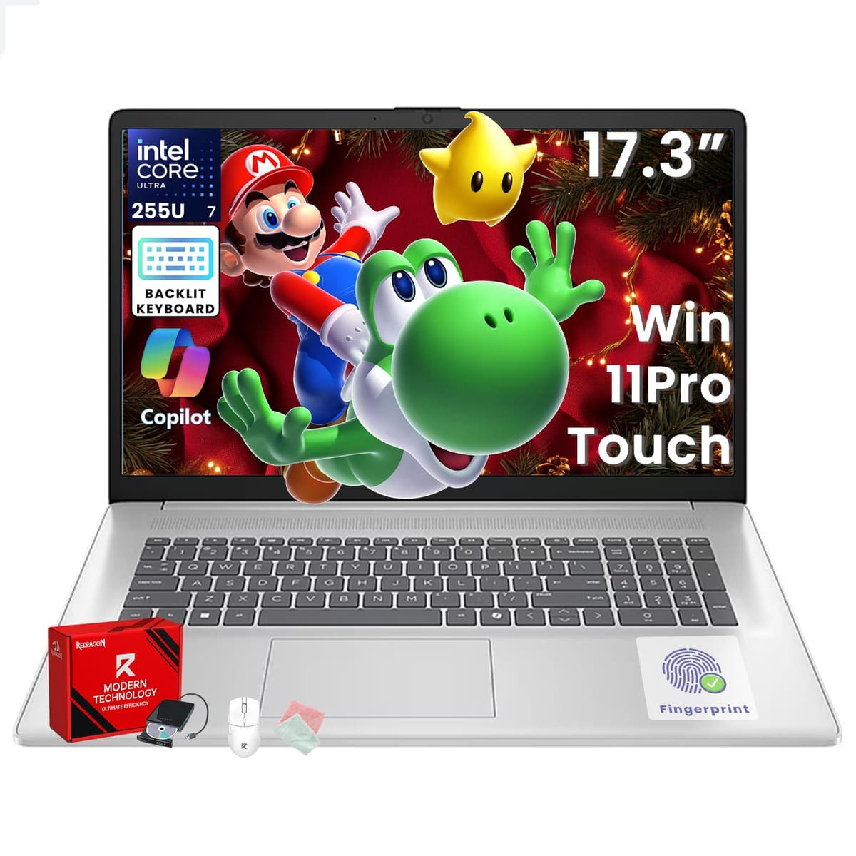 HP de 17.3" con pantalla táctil para negocios - Intel Ultra 7 255U (hasta 5.2 GHz), Copilot AI, 17.3" antirreflejo HD+, teclado retroiluminado, lector de huellas, Windows 11 Pro, Wi-Fi 6, con accesorios (16 GB RAM DDR5, 1 TB SSD) HP Touchscreen Laptop