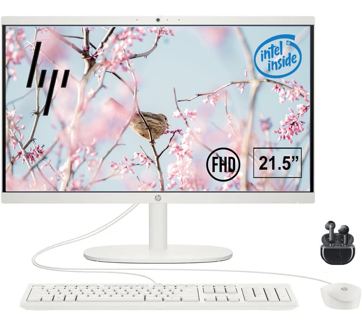 Computadora de Escritorio All-in-One HP 22" FHD, CPU Intel Quad-Core, 16GB RAM DDR5, 128GB Almacenamiento UFS, WiFi 6, Bluetooth 5.3, RJ45, USB-C (10Gbps), Gráficos UHD, Cámara 720p, Eliminación de Ruido por IA, con Auriculares A220034N1_v1