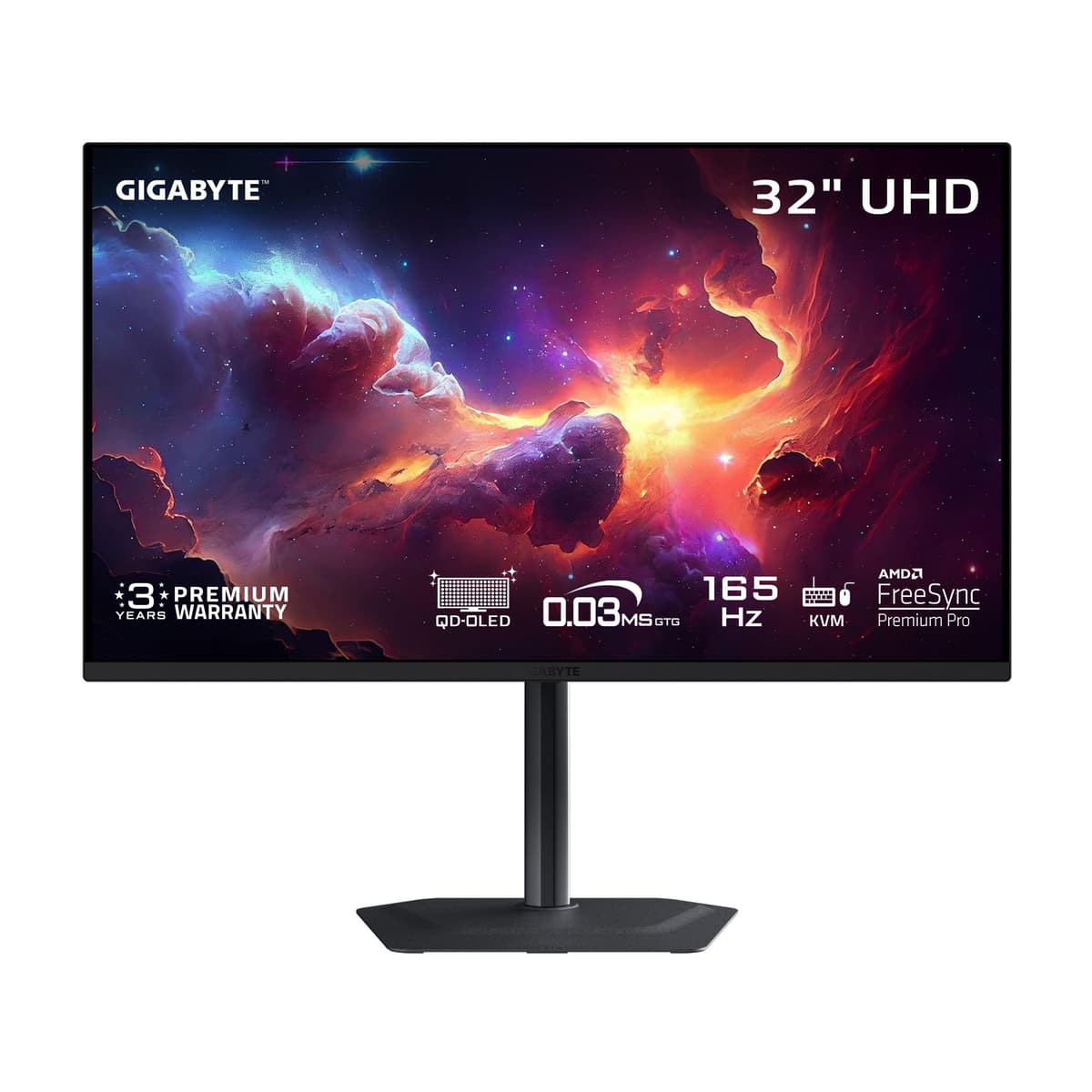 GIGABYTE - MO32U - Monitor Gaming QD-OLED 32" - UHD 3840x2160 - 165Hz - 0.03ms GTG - AMD FreeSync Premium Pro - KVM Tipo C - HDMI, DP - Ajuste de altura - Negro