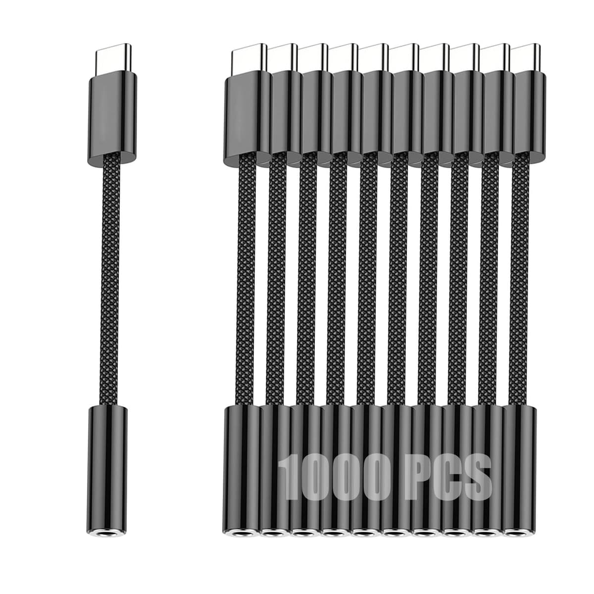 Fidioto 1000 PCS Adaptador Negro USB Tipo C a Jack de Auriculares 3.5 mm Hembra, Cable Dongle USB-C a Aux Audio 16 bits / 48 kHz Compatible con 16/16 Pro Max/16 Pro/16 Plus, iPad Pro, etc. FIDI-BC35-1000pack