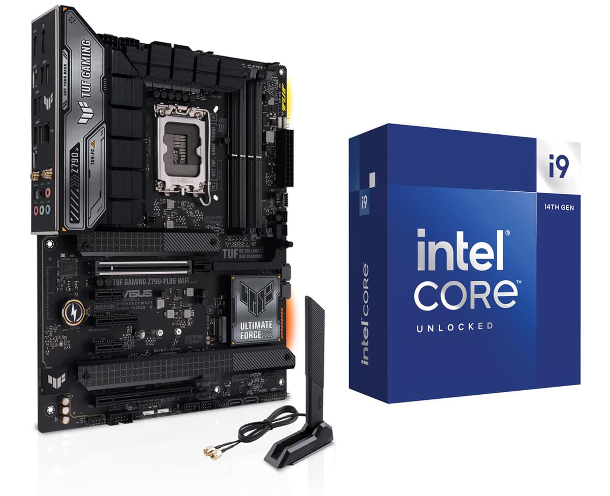 Combo Micro Center CPU y placa madre - Procesador de escritorio Intel i9-14900K 14.ª generación 24 núcleos LGA 1700 con placa madre gaming TUF Z790-Plus WiFi TUF GAMING Z790-Plus WiFi