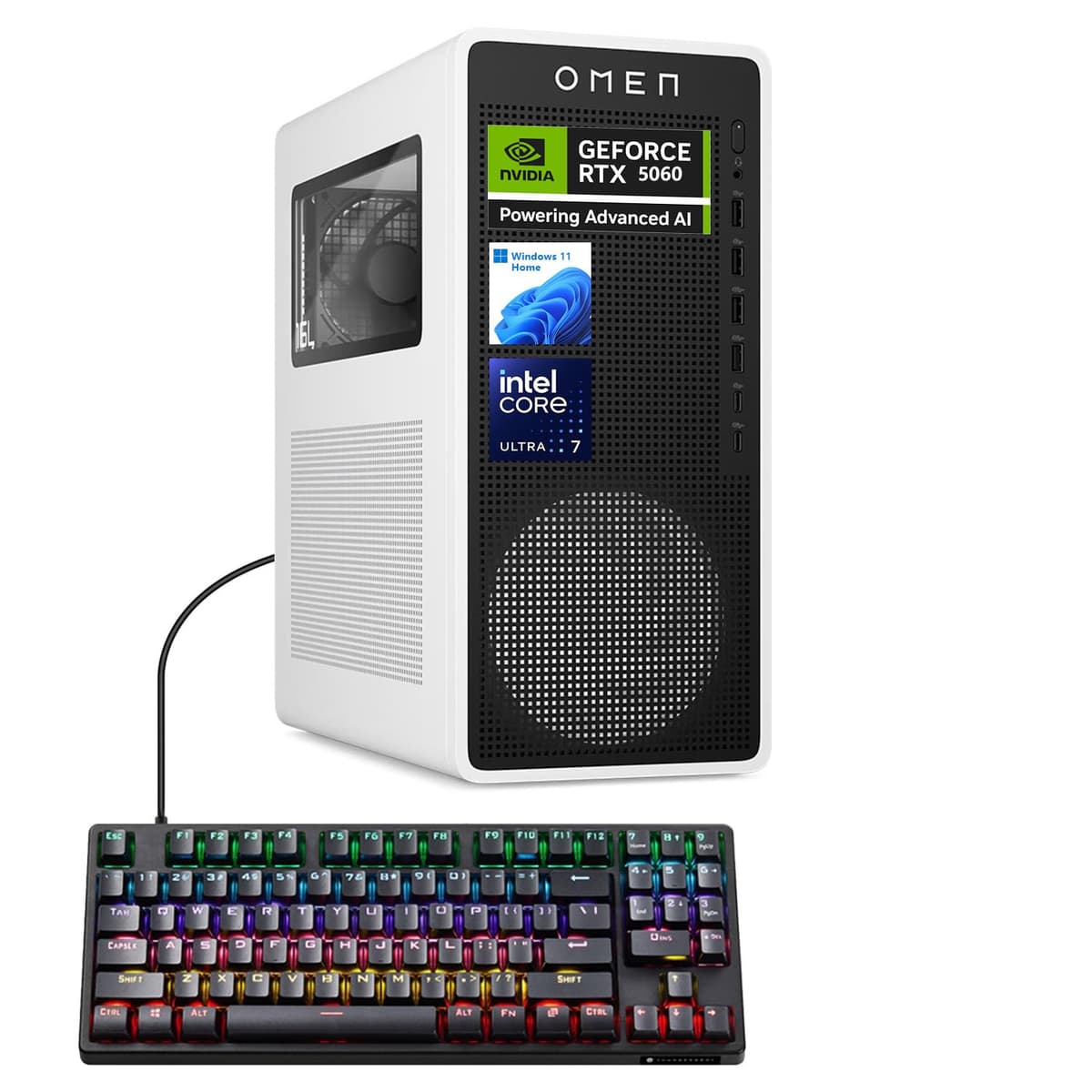 HP OMEN 16L TG03 Gaming Desktop, Intel Ultra 7 265F, NVIDIA RTX 5060, 64GB DDR5, 2TB SSD, bundle con teclado Thunderobot HSC-F007MT