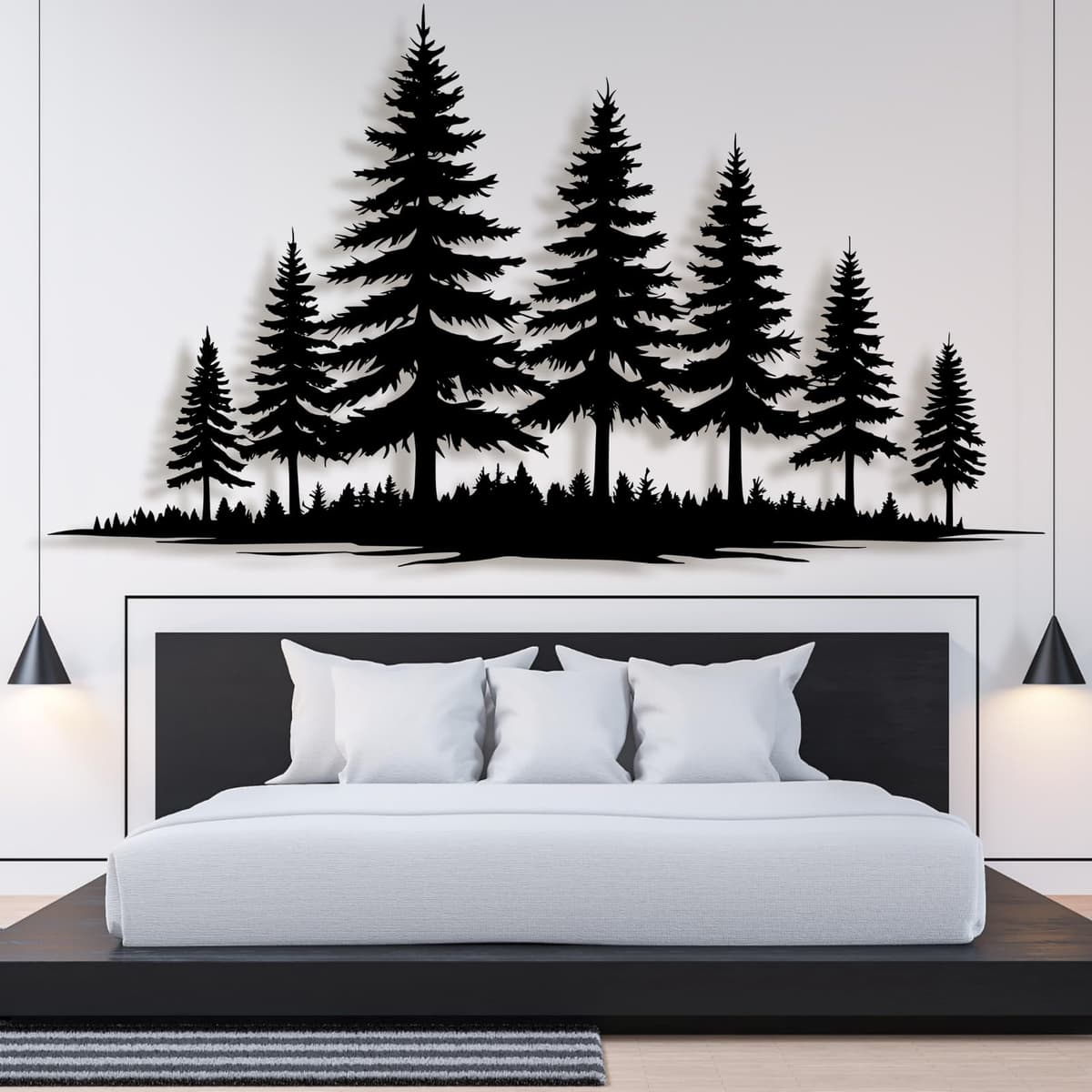 lunwall Arte de Pared Pino en Metal, Decoración de Bosque (Estilo 2, 69" W x 39" H) PINETREE0001