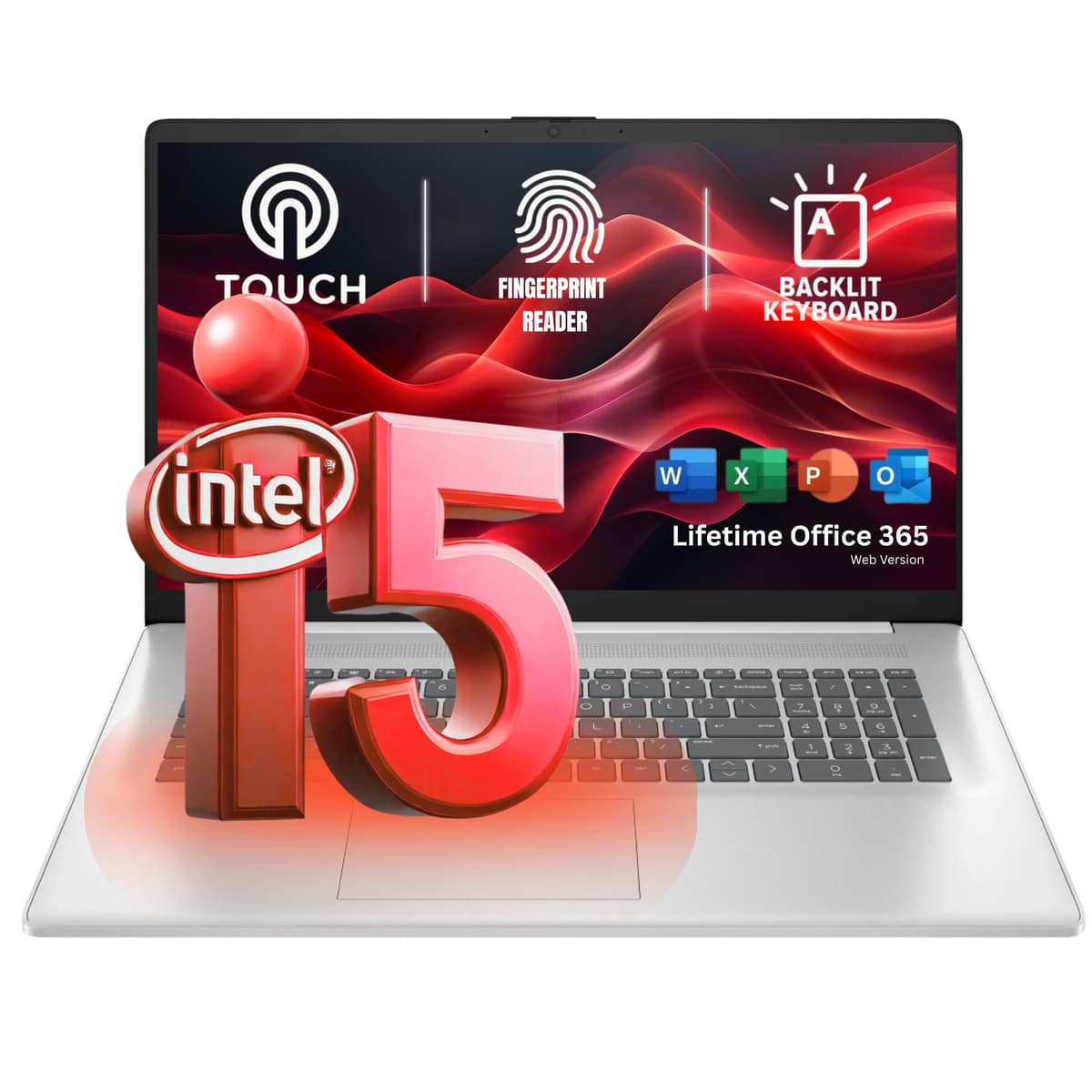 HP 17.3” Laptop con pantalla táctil - Teclado retroiluminado y lector de huellas - Intel 13ª gen i5 de 10 núcleos, 16 GB RAM, 1 TB de almacenamiento (512 GB SSD con 512 GB externo) - Windows 11 Home y Microsoft 365 Web de por vida sin mouse 2083