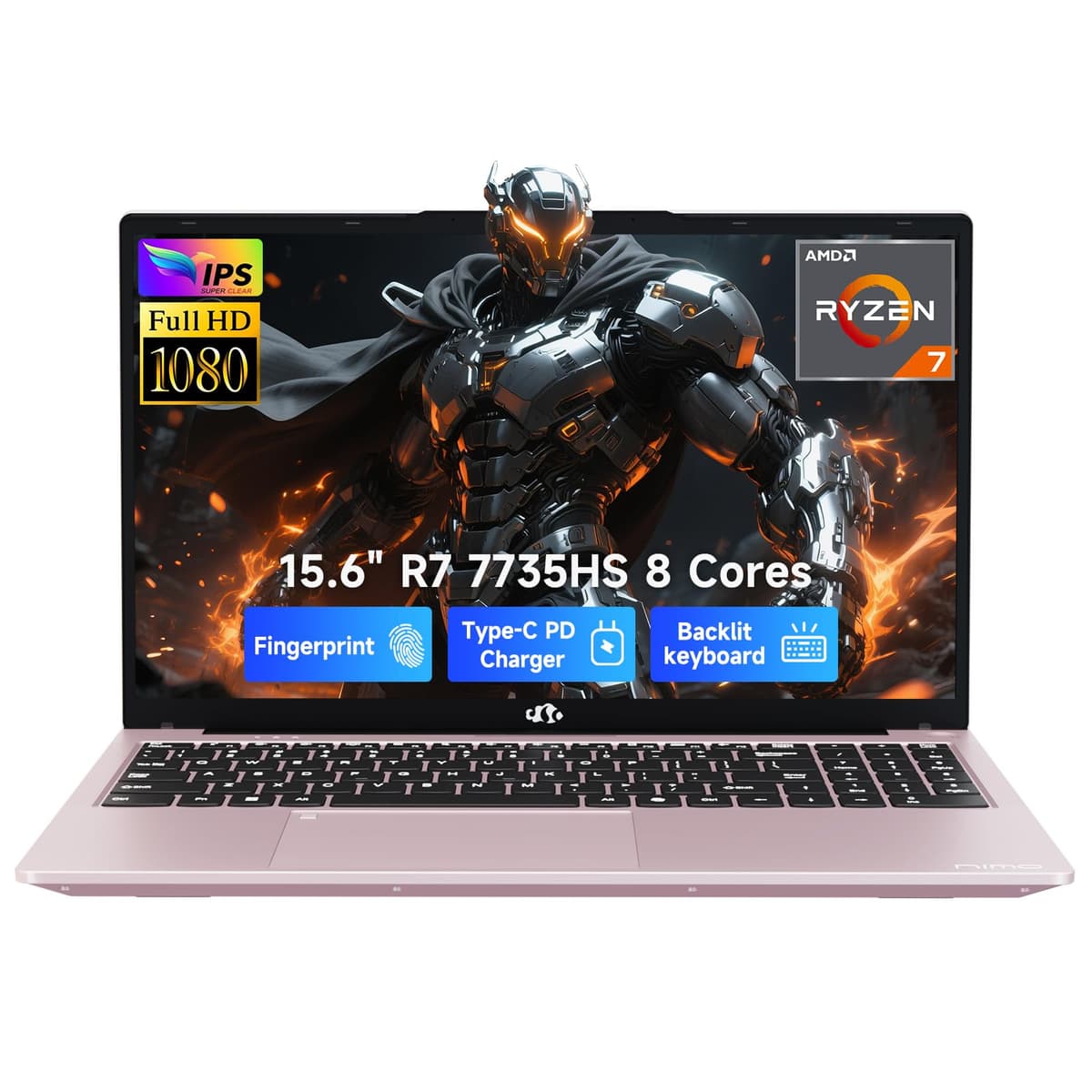 NIMO 2025 Laptop Light para Gaming, 15.6" AMD Ryzen 7 7735HS de 8 núcleos (hasta 4.75 GHz, superior al i7-12650H) 32GB DDR5 RAM 1TB SSD IPS FHD con Radeon 680M 100W Type-C Teclado Retroiluminado Huella dactilar ARN21S