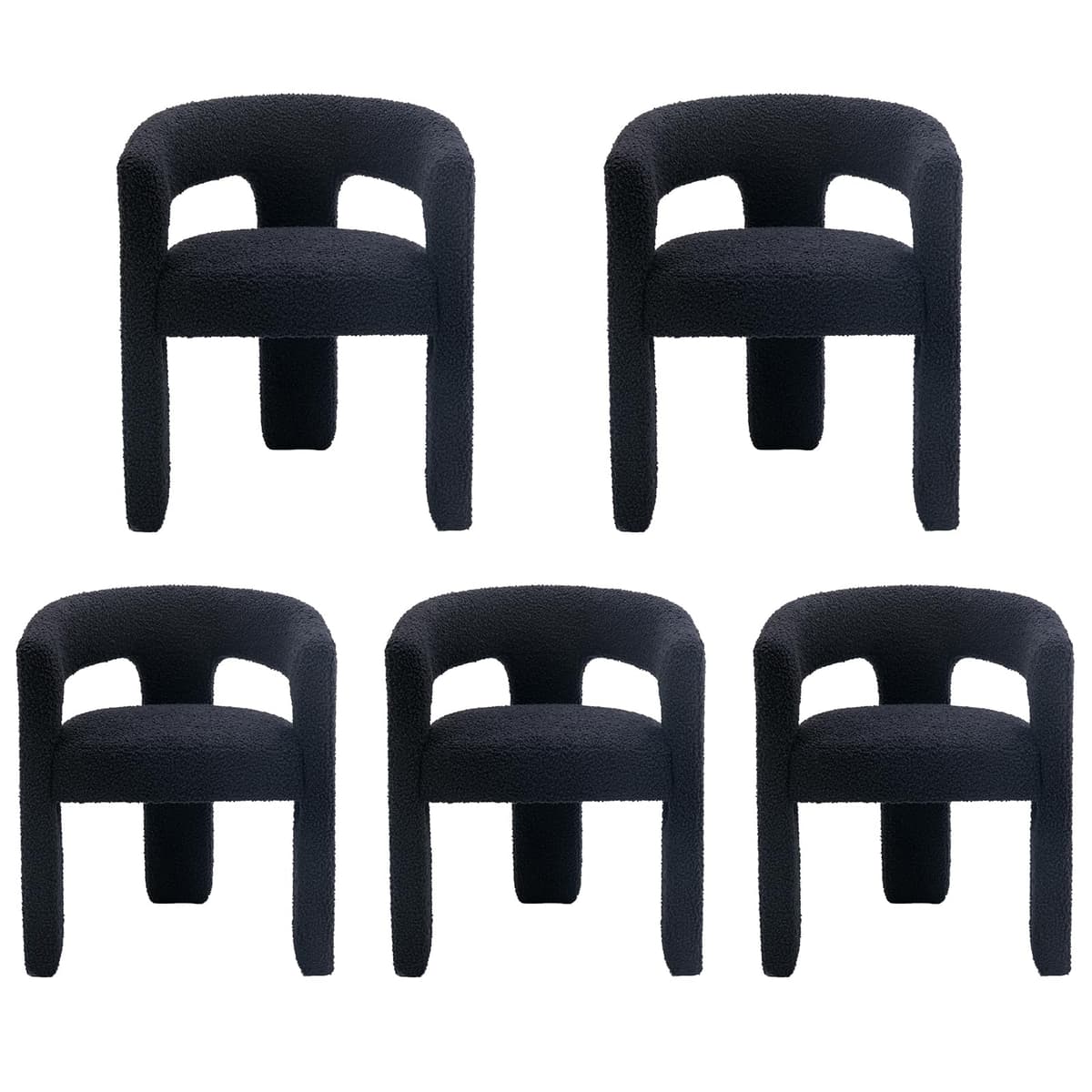 QUINJAY Silla Sherpa Moderna para Comedor, Set de 5, Tapizada con Brazos, Negra QJ-SYX5101DC-MBK-ABK-1X5