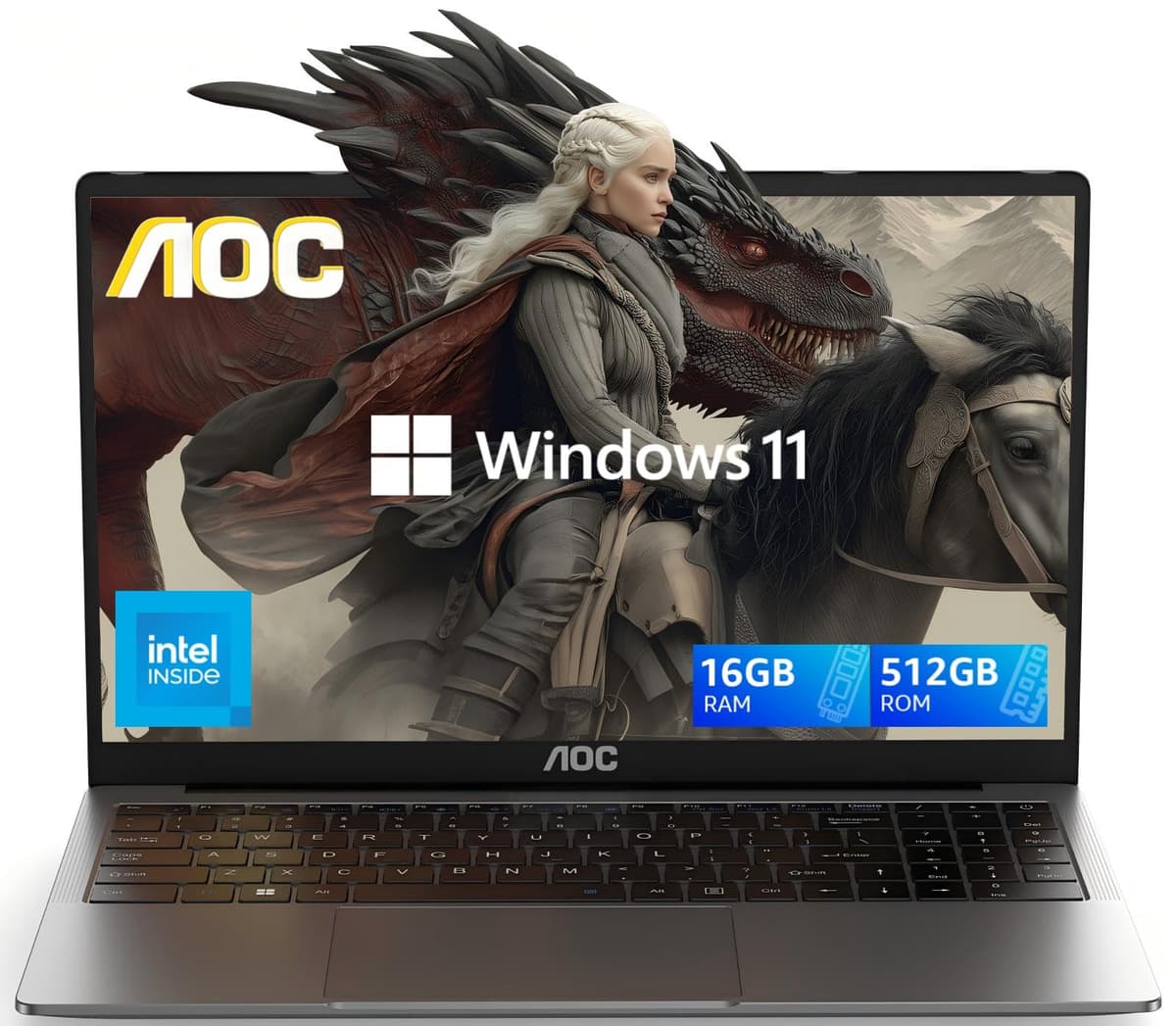 AOC Portátil 16GB RAM 512GB SSD 15.6" FHD Procesador Intel N95 (hasta 3.4GHz) Windows 11 Ligero y Delgado Carcasa Metálica Cámara Tipo-C USB 3.2 AX15
