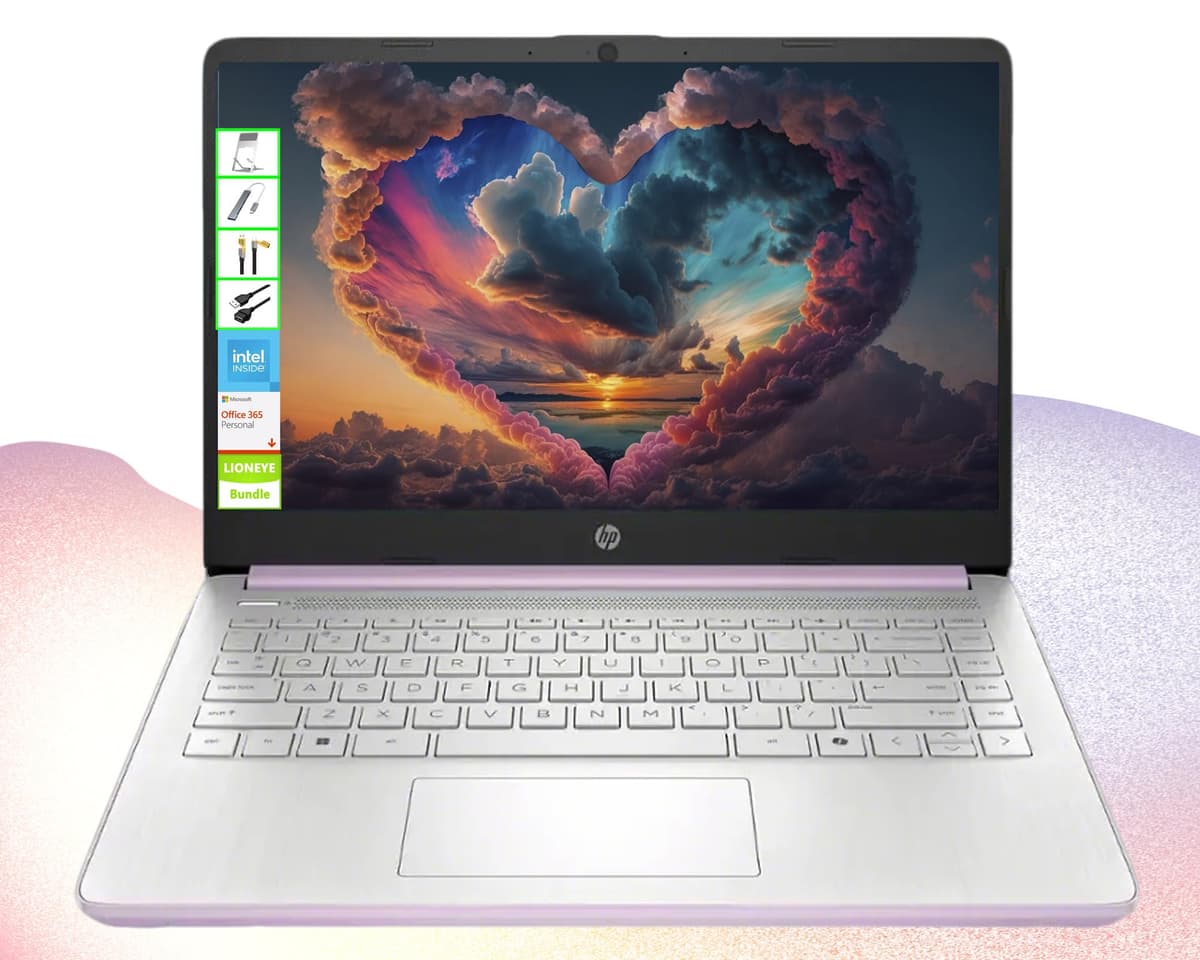 Portátil HP con Microsoft Office y 1TB de almacenamiento en la nube (1 año) | Computadora de 14 pulgadas HD | 16GB RAM | 128GB UFS | CPU Intel de 4 núcleos (mejor que i3-10110U) | Cámara web | USB-C | Windows 11 Home en modo S | Paquete LE 14-6014dx