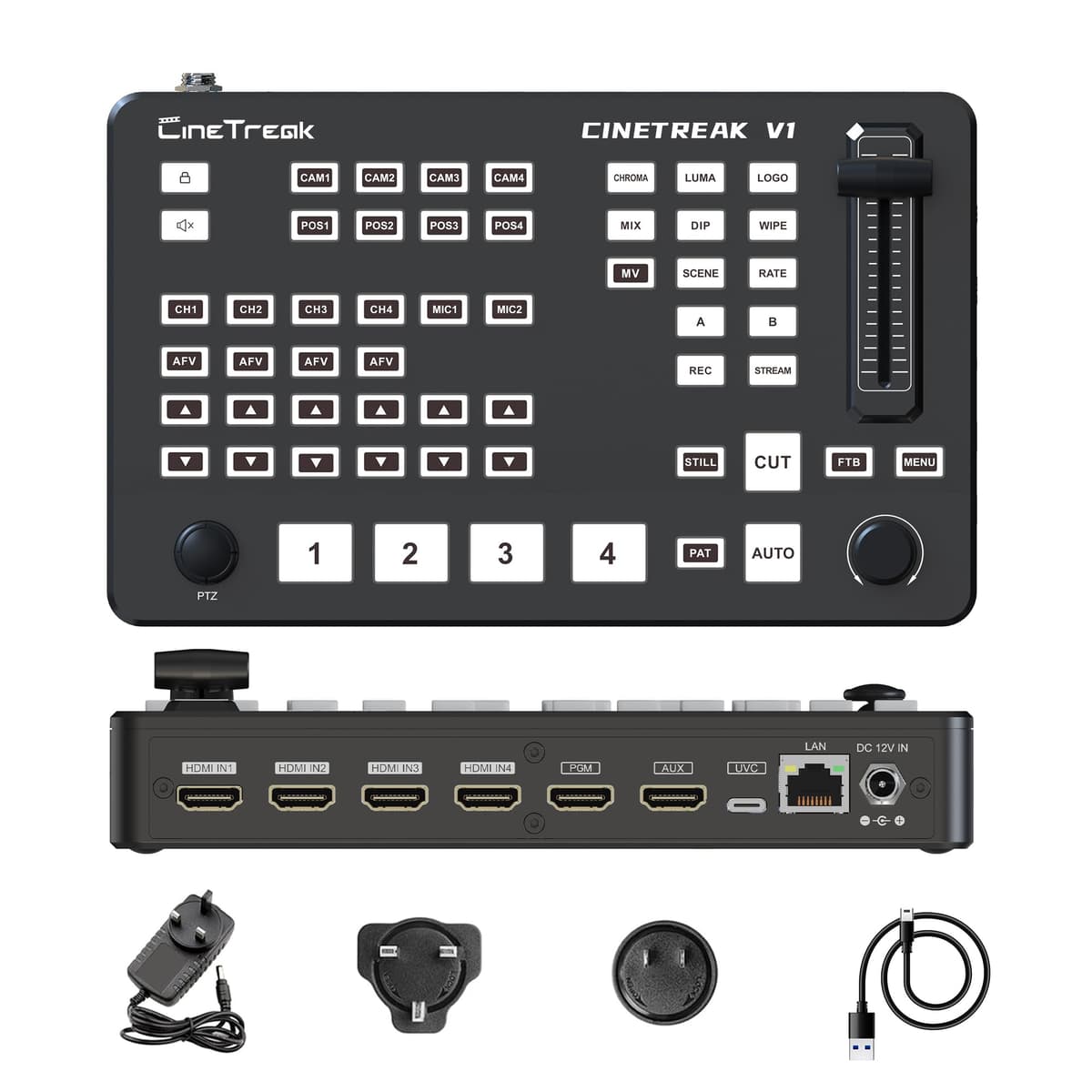 CINETREAK V1 Mezclador Vertical para Transmisión en Vivo con Salida PVW/PGM, Control de Cámara PTZ y Transmisión RTMPS para Instagram y TikTok Cinelive V1