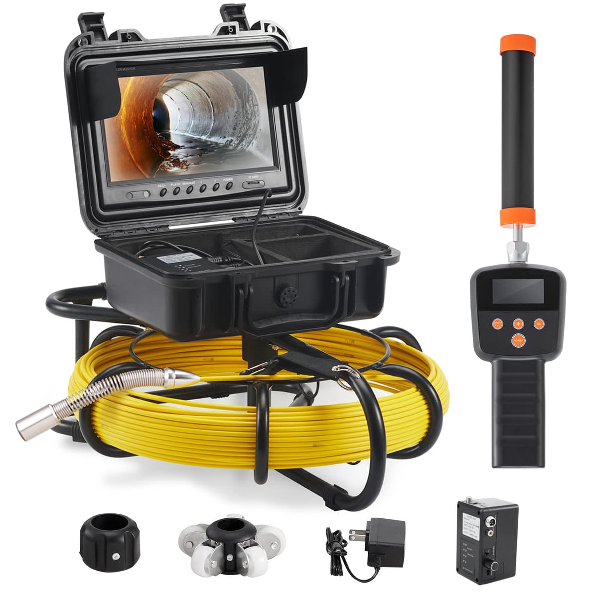 Cámara de inspección VEVOR 165 ft/50 m con localizador 512Hz, pantalla 9", DVR, IP68, 12 LEDs, con tarjeta SD 16 GB 840281561711