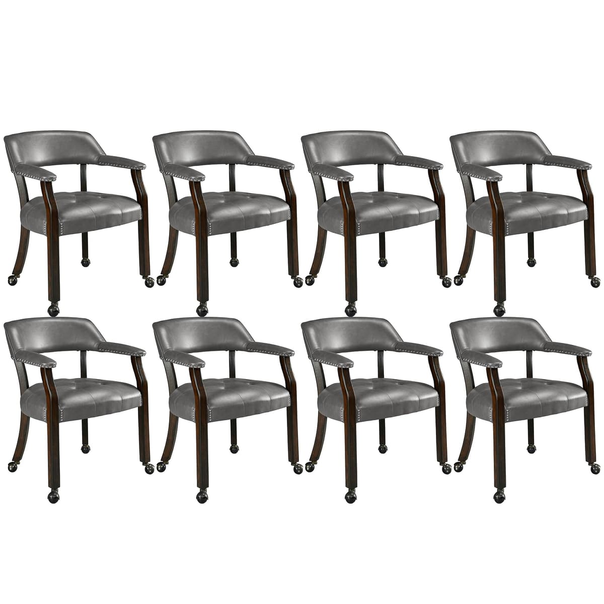 LEEMTORIG Set x8 Sillas de Comedor Grandes con Ruedas y Brazos, PU Dark Grey, XXY-1910-DG LEEXXY-1910-DG08