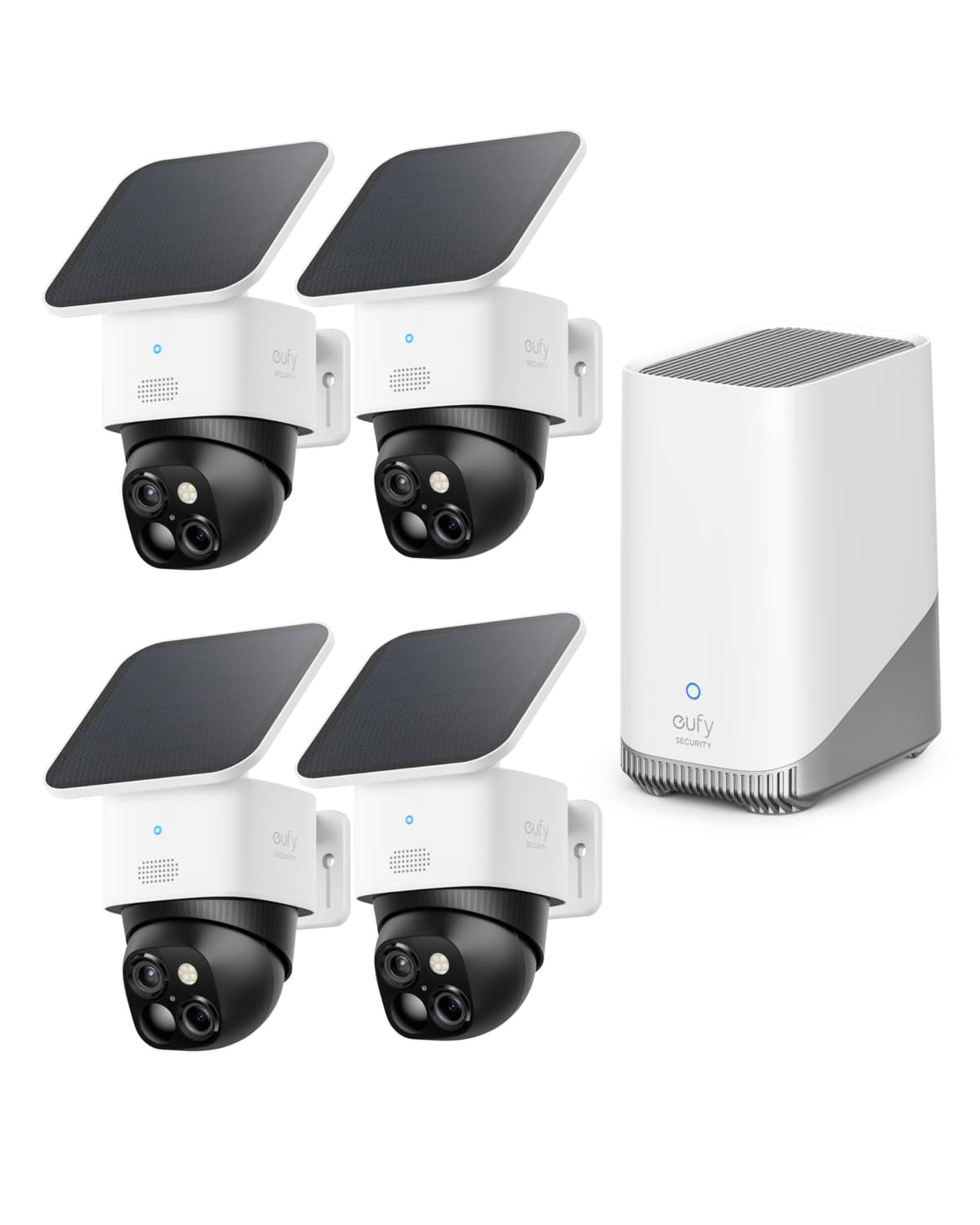eufy Security SoloCam S340 Kit de 4 Cámaras (HomeBase S380), Cámara de Seguridad Solar, Cámara Inalámbrica Exterior, Vigilancia Pan y Tilt 360°, Sin Puntos Ciegos, Wi-Fi 2.4 GHz, Sin Cuota Mensual T8170