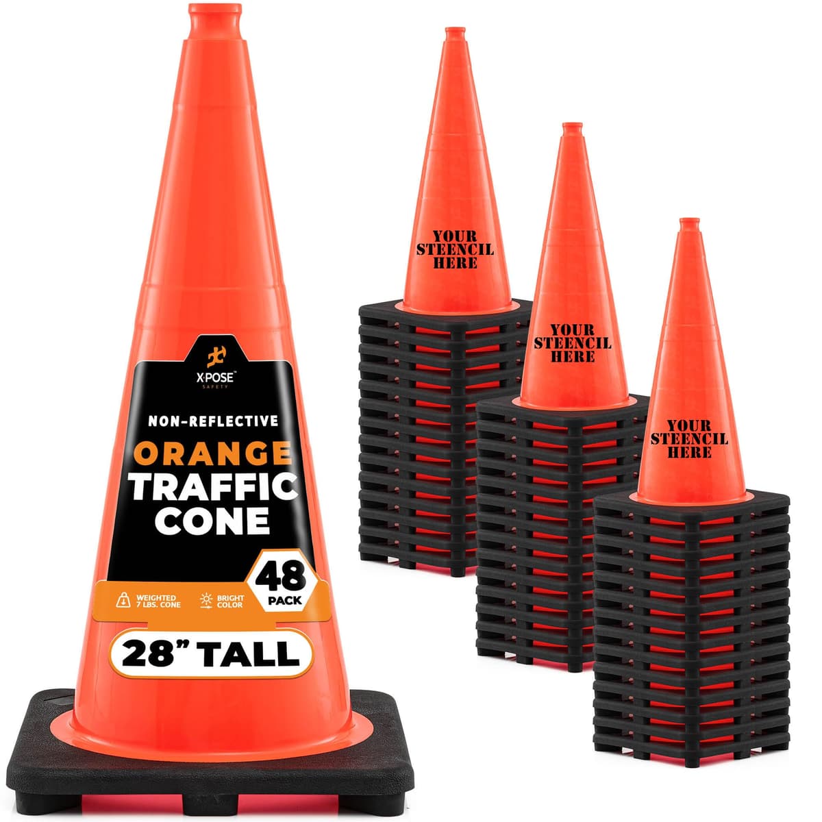 Xpose Safety Conos de Tráfico Naranja 28" - Paquete de 48 OTC28-48-X