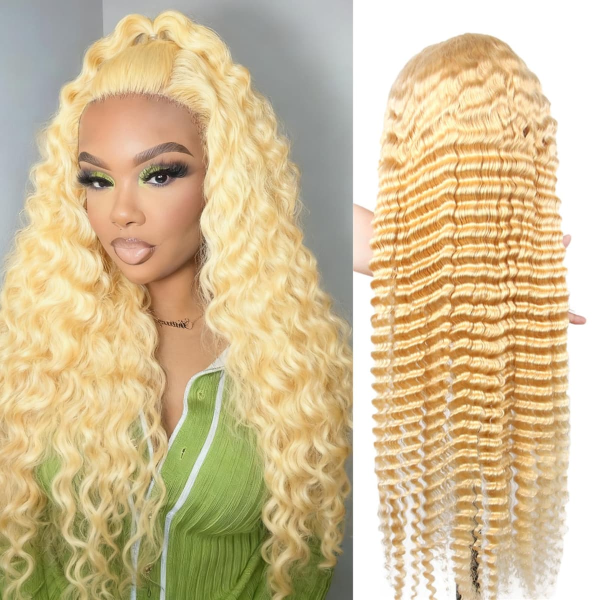 PT.Venus 613 Lace Front Wig Human Hair 13x6 Transparent Lace Deep Wave 180% Density Blonde HD Frontal 28 Inch