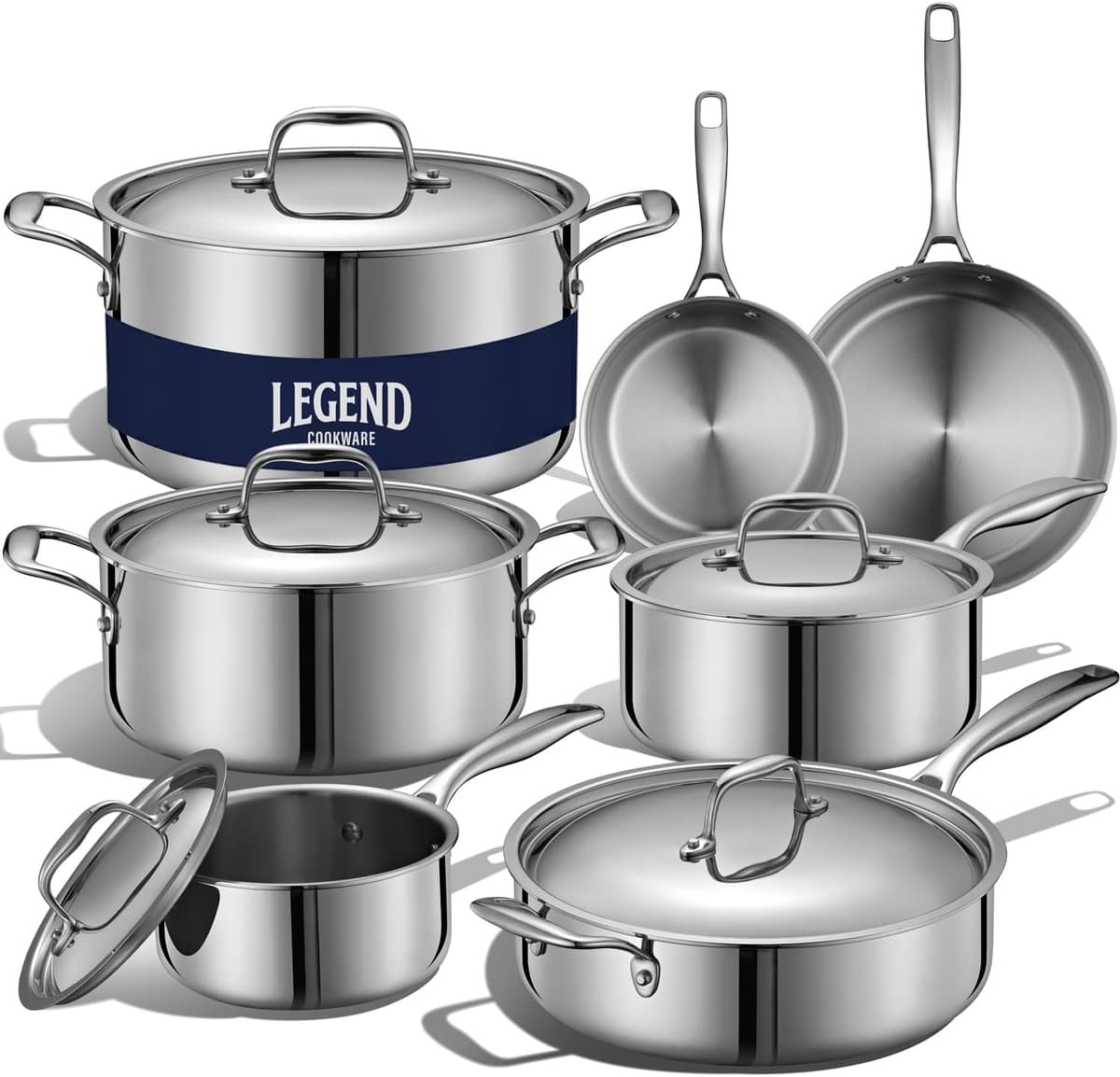 LEGEND COOKWARE Juego de utensilios de cocina de acero inoxidable de 5 capas, 20 piezas de ollas y sartenes - Compatible con inducción, apto para horno hasta 800°F - No tóxico, sin recubrimientos - Construido para durar generaciones 00000