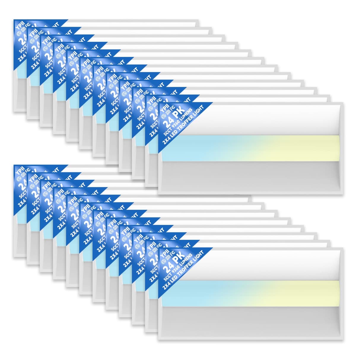 YPII 24Pack Luminaria empotrable 2x4 LED Center Basket, 5CCT color tunable, wattaje ajustable, regulable 0-10V, 120-277V, ETL & DLC TTR-L-HY