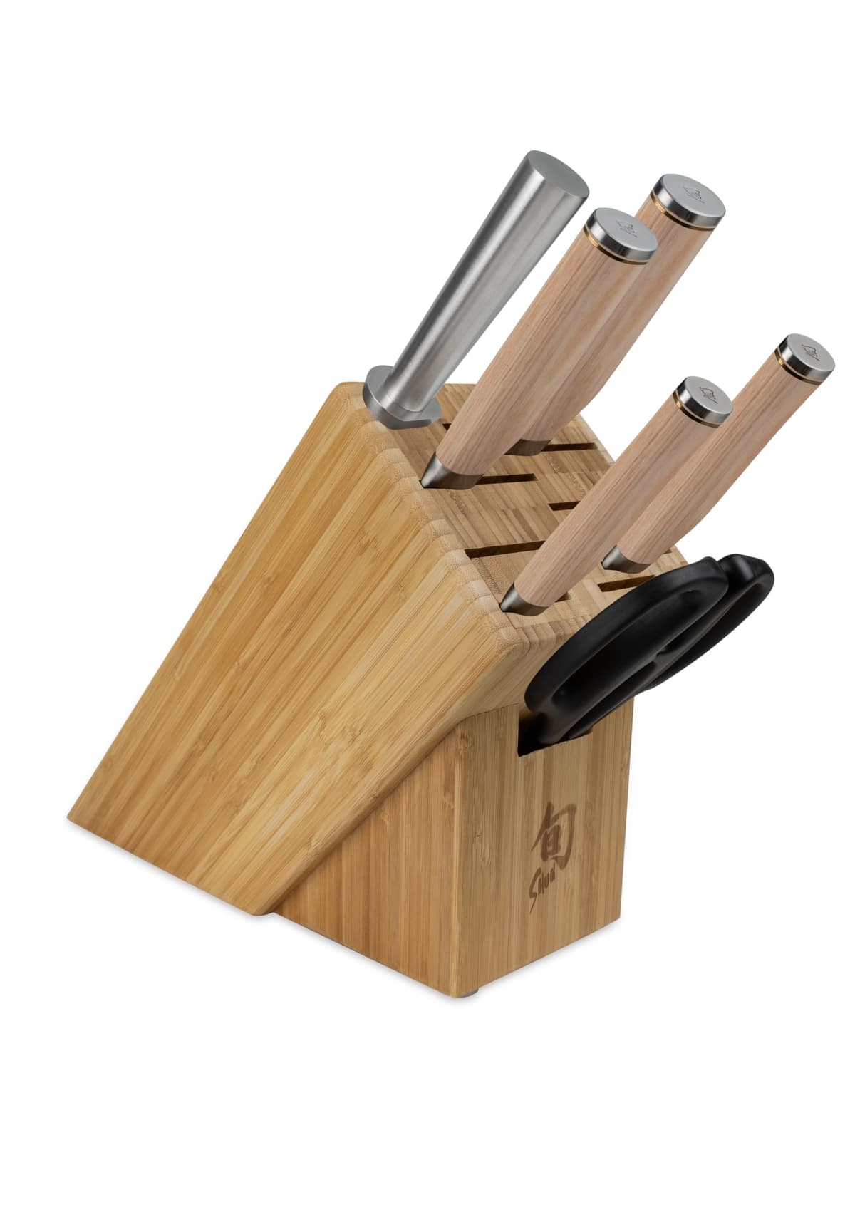 Shun Premier Blonde set de cuchillos 7 piezas con bloque, hojas VG-MAX y acabado tsuchime TDMS0700W