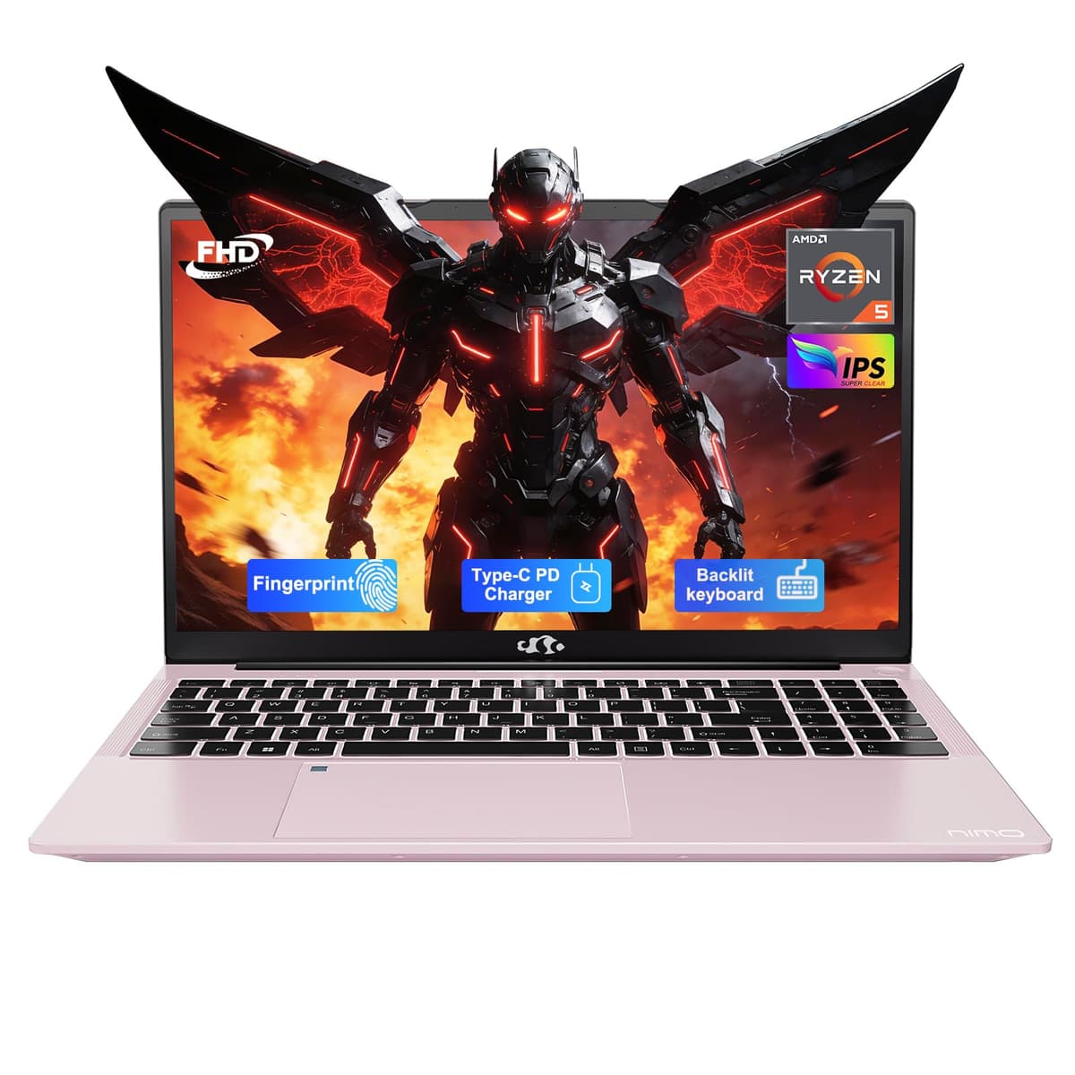 NIMO 15.6" IPS FHD Laptop, 32GB RAM 1TB SSD AMD Ryzen 5 (Mejor que i5-1135G7, 4 núcleos hasta 3.7 GHz) Computadora para Estudiantes con Tipo-C 65W, 2 Años de Garantía, Huella Dactilar, Teclado Retroiluminado, BT5.2, Teclado Numérico NIMO N152