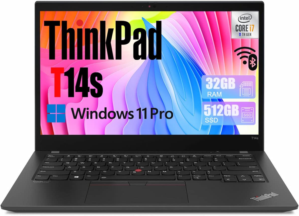 Lenovo ThinkPad T14s Gen 2 Laptop de 14" FHD, Intel Core i7-1185G7, 32GB DDR4, 512GB SSD, Lector de huellas, HDMI, Thunderbolt 4, RJ-45, Windows 11 Pro (Reacondicionado)