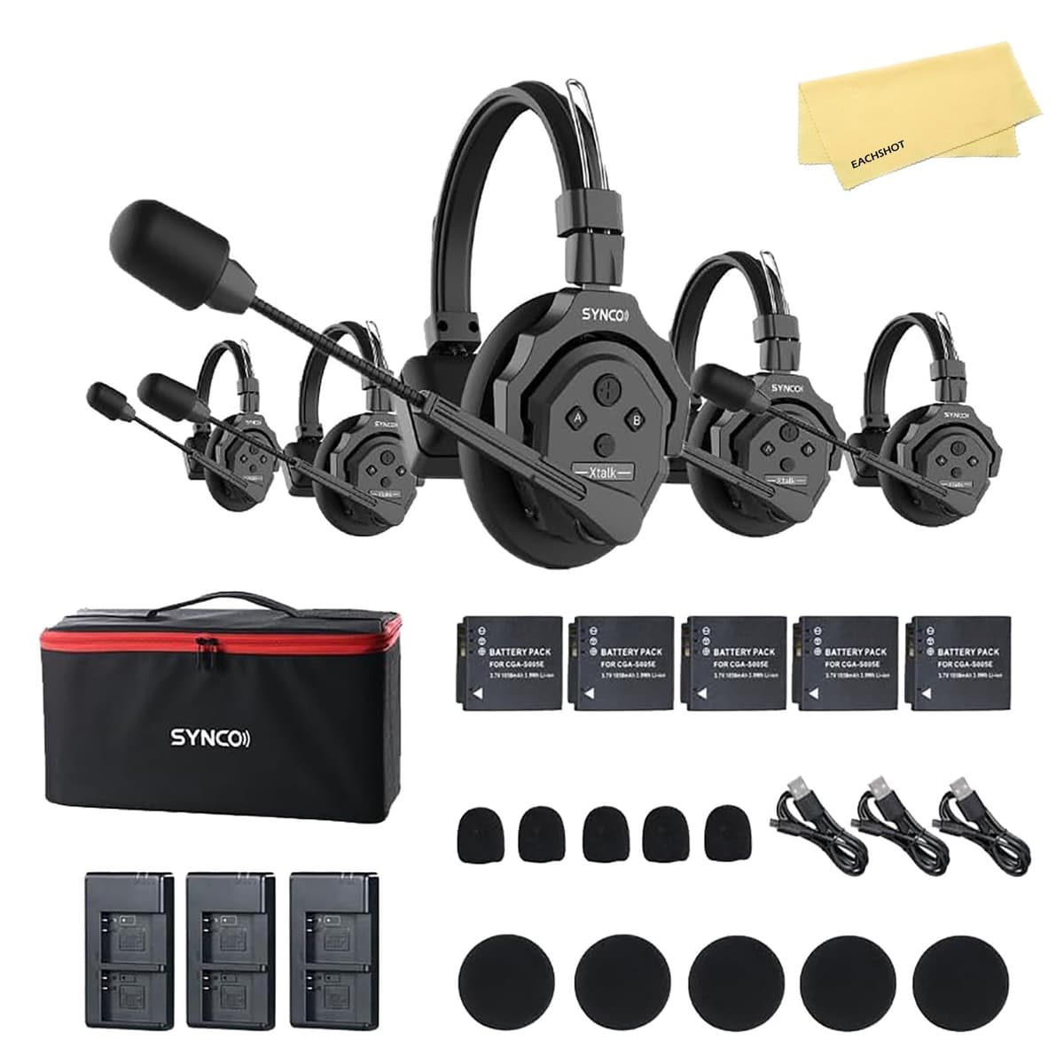 EACHSHOT SYNCO XTalk X5 - Sistema intercom inalámbrico 2.4GHz con headsets (5 piezas) EA702716