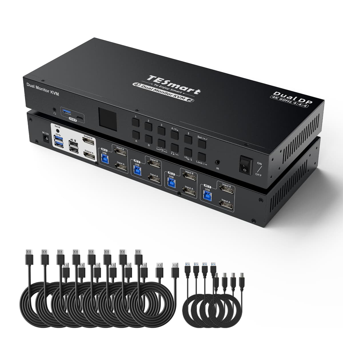 TESmart 4-Port DisplayPort KVM Switch Dual Monitor 4 Computadoras, 4K@60Hz, USB 3.0, EDID, Audio, Hotkey TES-PKS0402A20-USBK