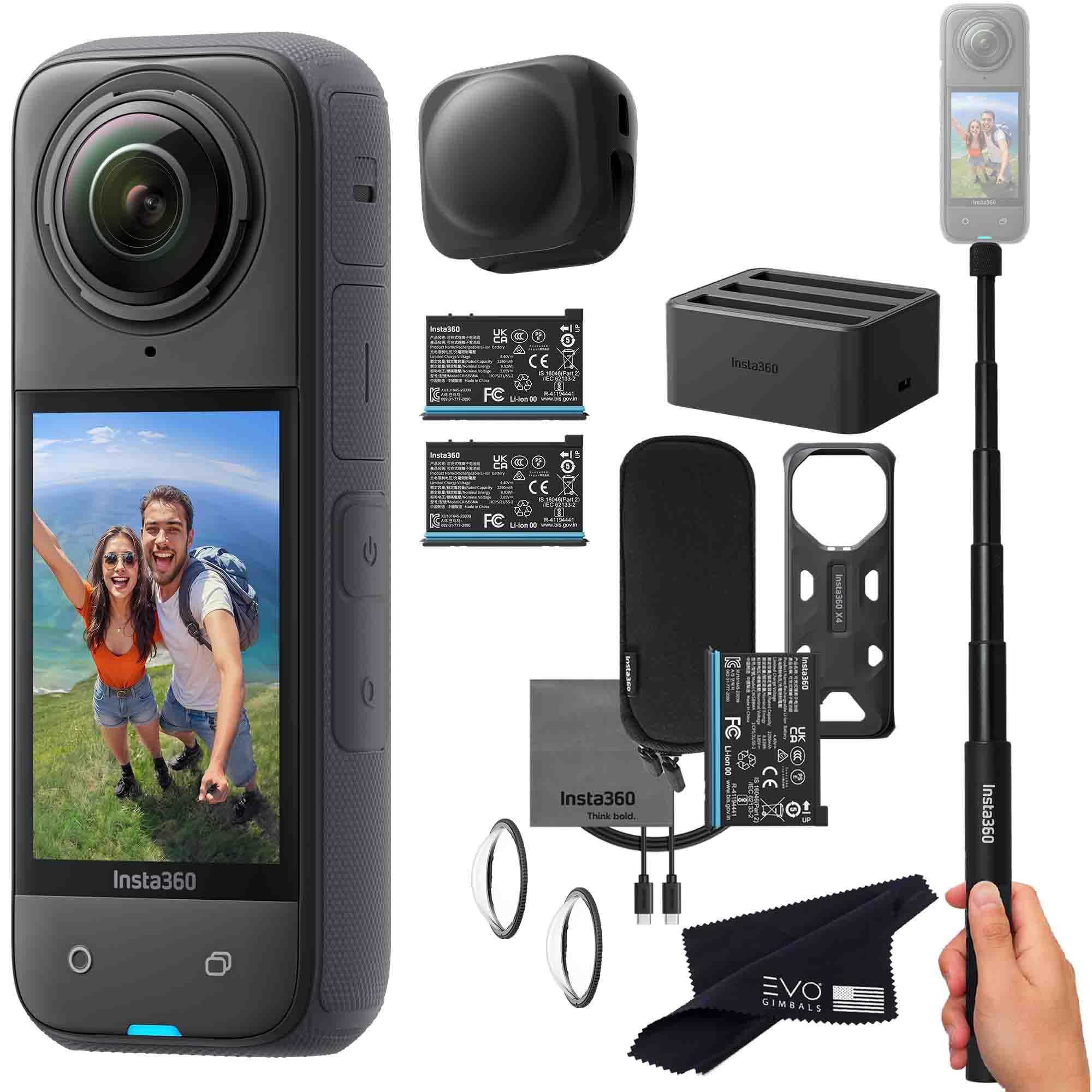 Insta360 X4 Battery Bundle - Cámara 360 8K con 2 baterías extra y cargador X4_CHARGER_2-BATT_SELFIE_LG_128GB