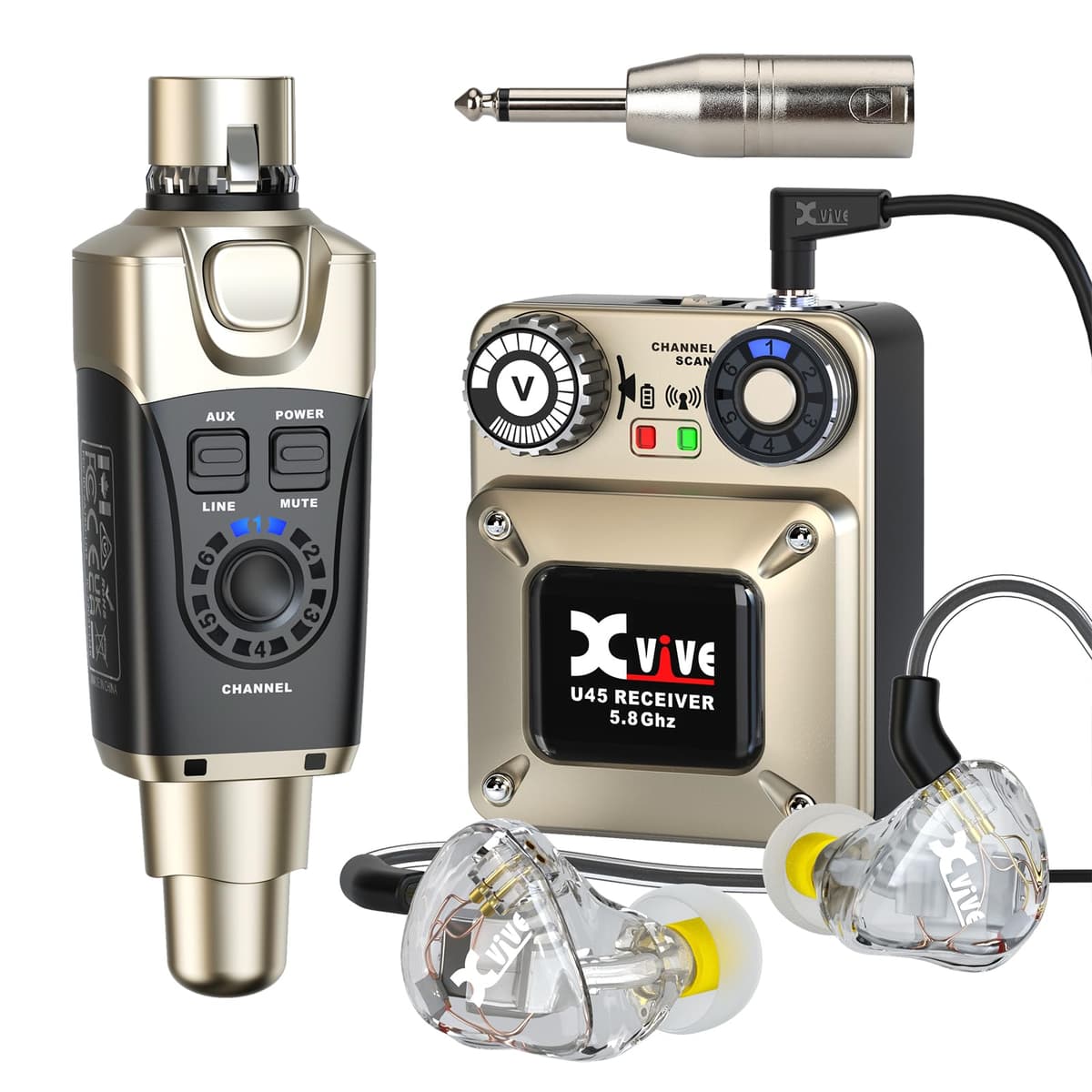 Xvive U45T9 Wireless IEM System - Sistema in-ear monitor 5.8 GHz con IEM T9 2 BA y transmisor+receptor bodypack
