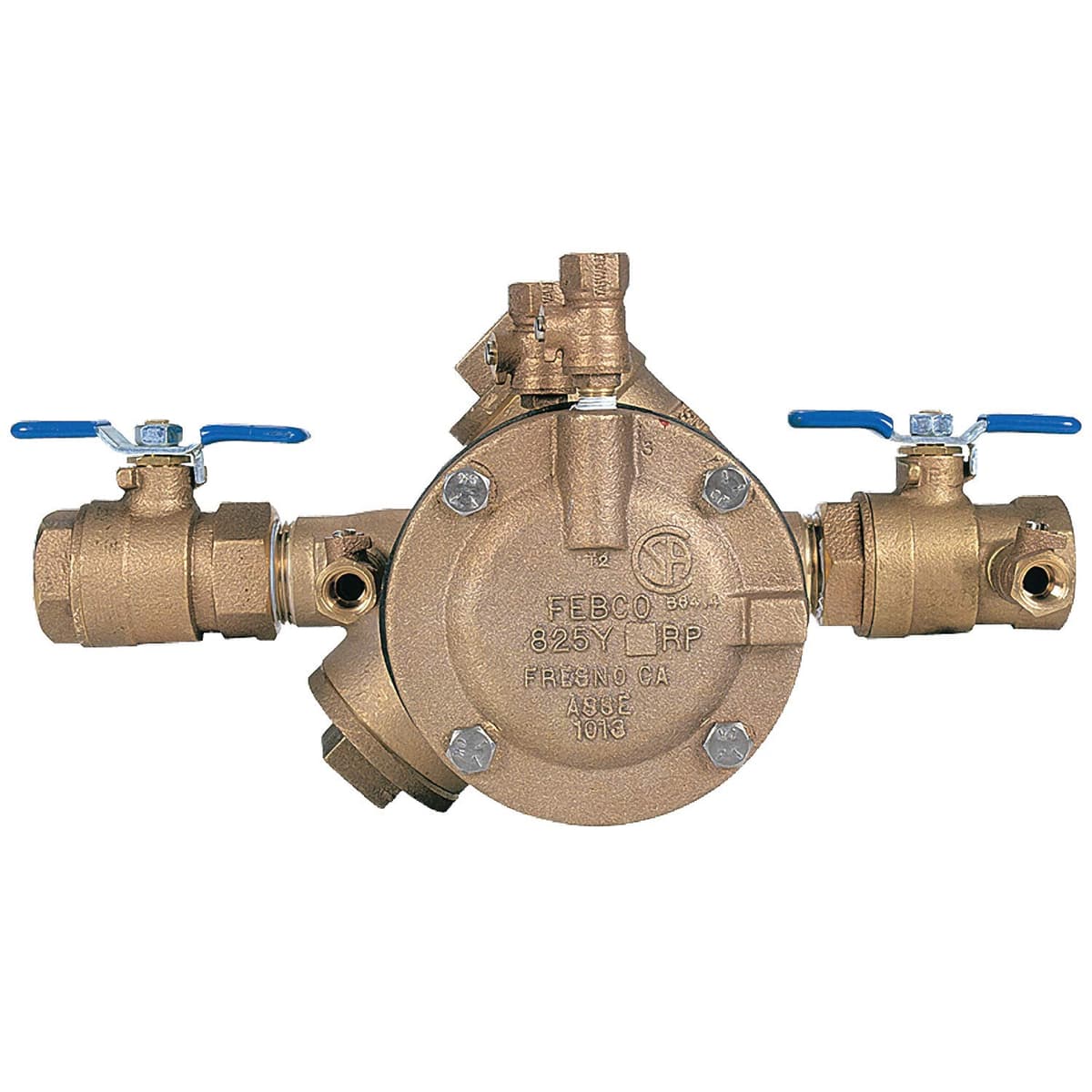 Preventor de retroceso Febco 825Y bronce 1-1/4" patrón Y con válvulas de retención y cierre cuarto de vuelta 825FBV