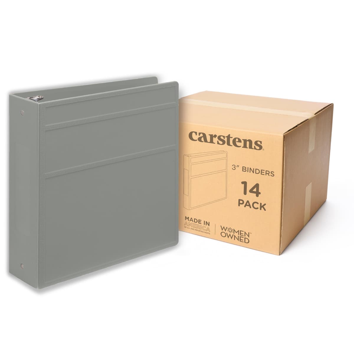 Carstens 3-Inch Heavy Duty 3-Ring Binder - Apertura lateral, Ash Gray, 3" anillas, cubierta impermeable, BPA-free, Hecho en USA (1742-3R) 1742-3RCS