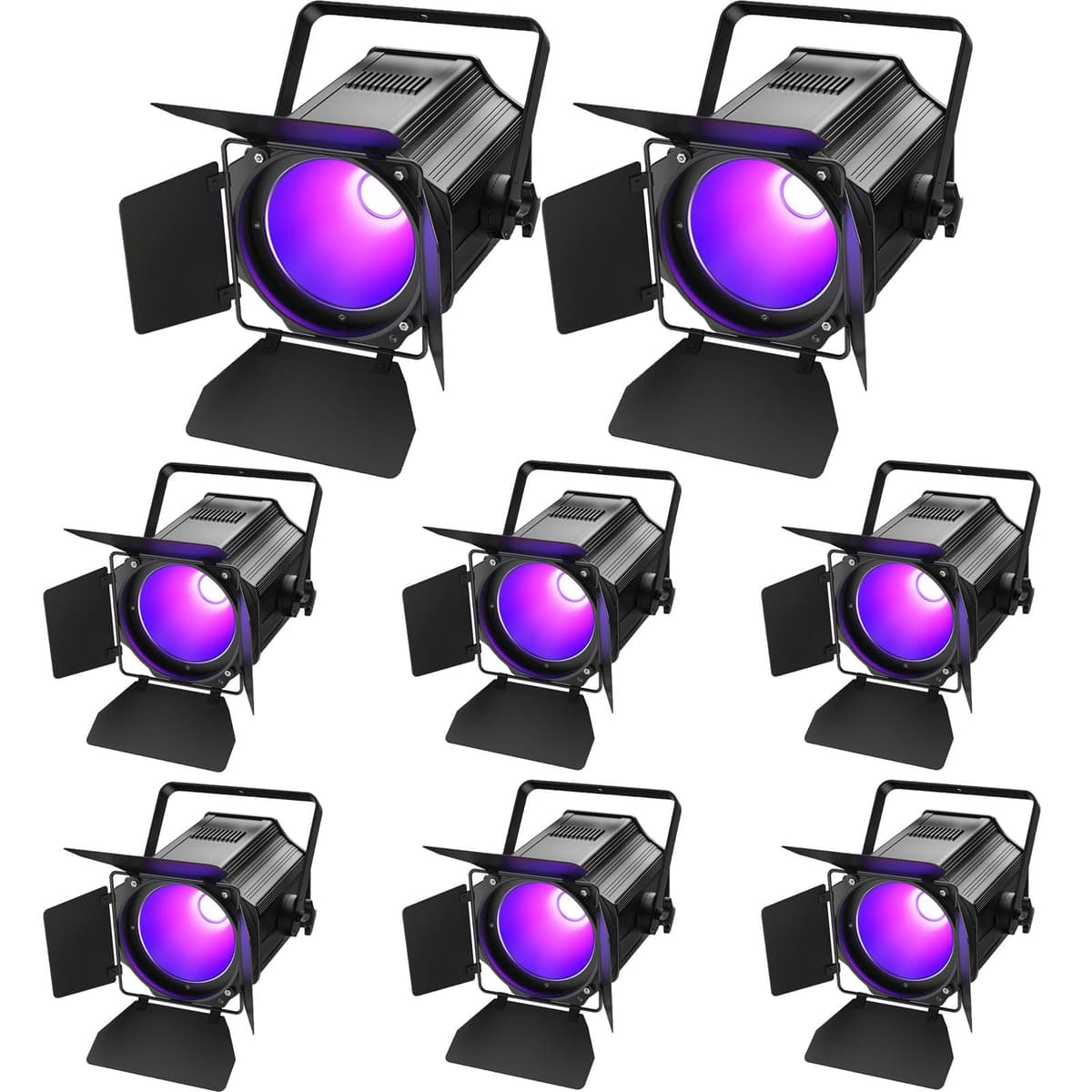 Nitehop 200W Stage Par Light RGBWA+UV 6in1 COB con barn doors - Uplight profesional (8 Pack) ZQ09013