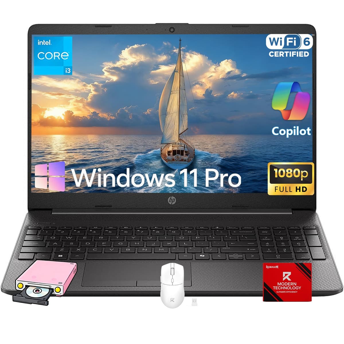 HP 250G-Series Laptop empresarial premium - 32 GB RAM, 1 TB SSD, pantalla Full HD de 15.6", Intel i3-1315U de 13.ª gen (hasta 4.5 GHz), teclado numérico, Wi-Fi 6, Windows 11 Pro, cámara, con accesorios Intel Core i3-1315U
