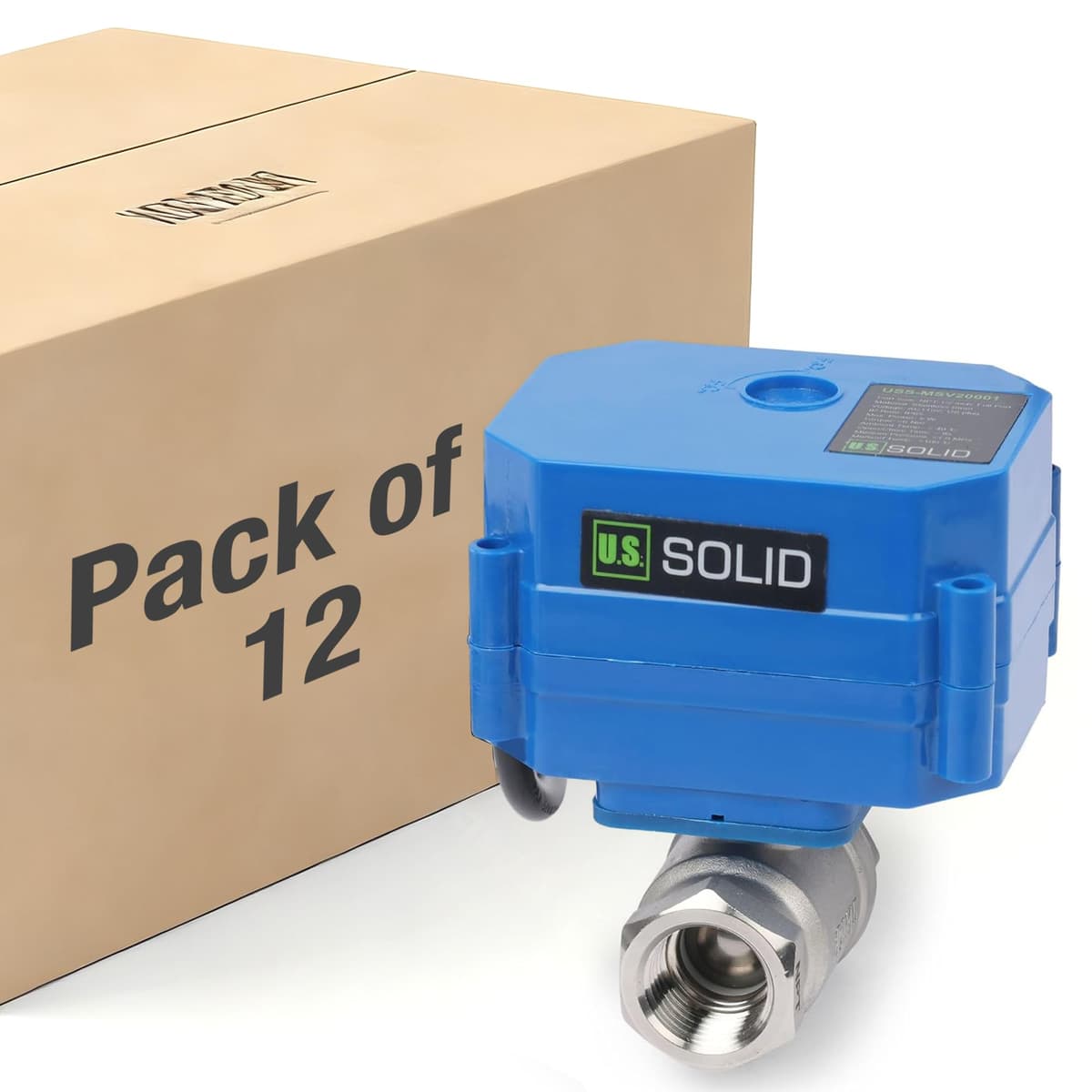 U.S. Solid Válvula de Bola Motorizada Sólida de EE. UU. 1/2" con Enchufe US 110VAC, Acero Inoxidable, Retorno Automático, Normalmente Cerrada (Paquete de 12) USS-MSV20001