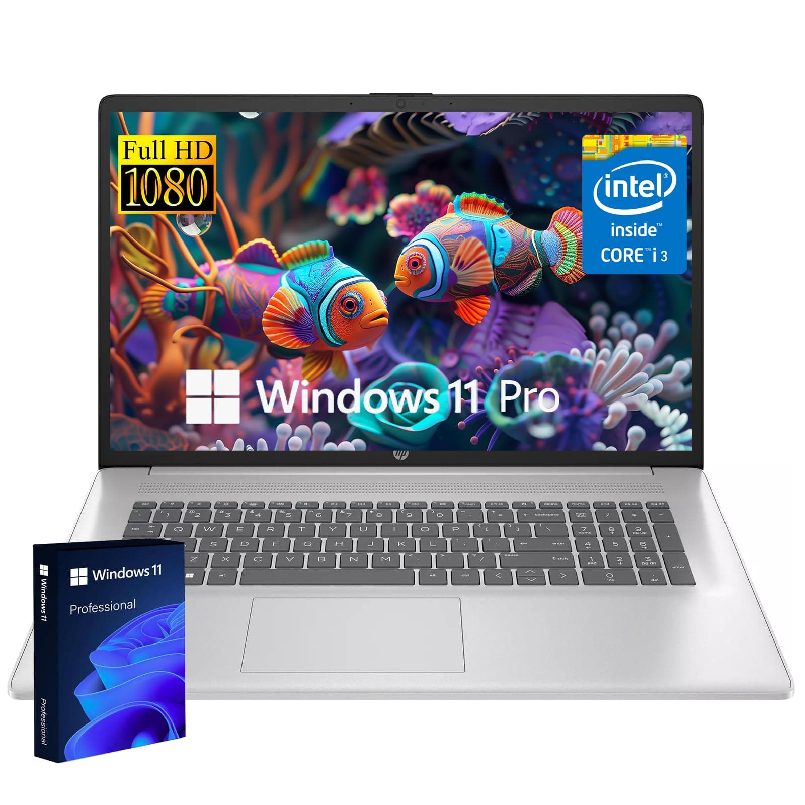 HP 17.3" FHD Laptop Intel Core i3-1215U 32GB RAM 2TB SSD Windows 11 Pro Plateado