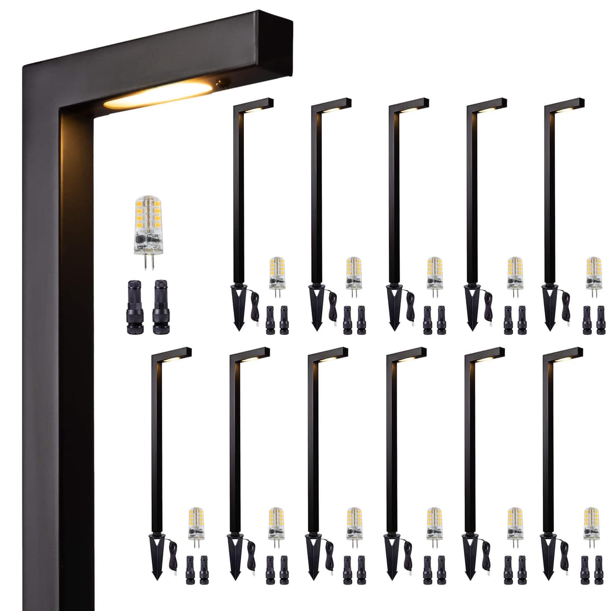 Gardenreet PL-2404-Black-12-5000K-G4 - Luces de camino de latón 12-pack 12V con bombilla G4 3W 270LM 5000K