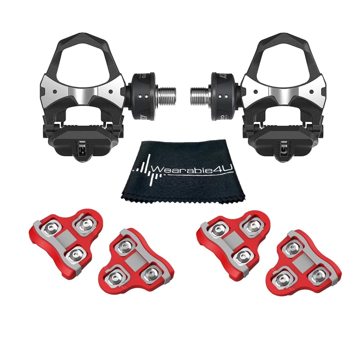 Wearable4U Favero Assioma DUO Pedales con medidor de potencia, cleats rojas 6° y paño de limpieza